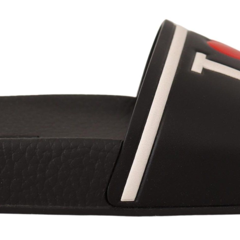 Dolce & Gabbana Black Leather I Love D&G Slides Sandals