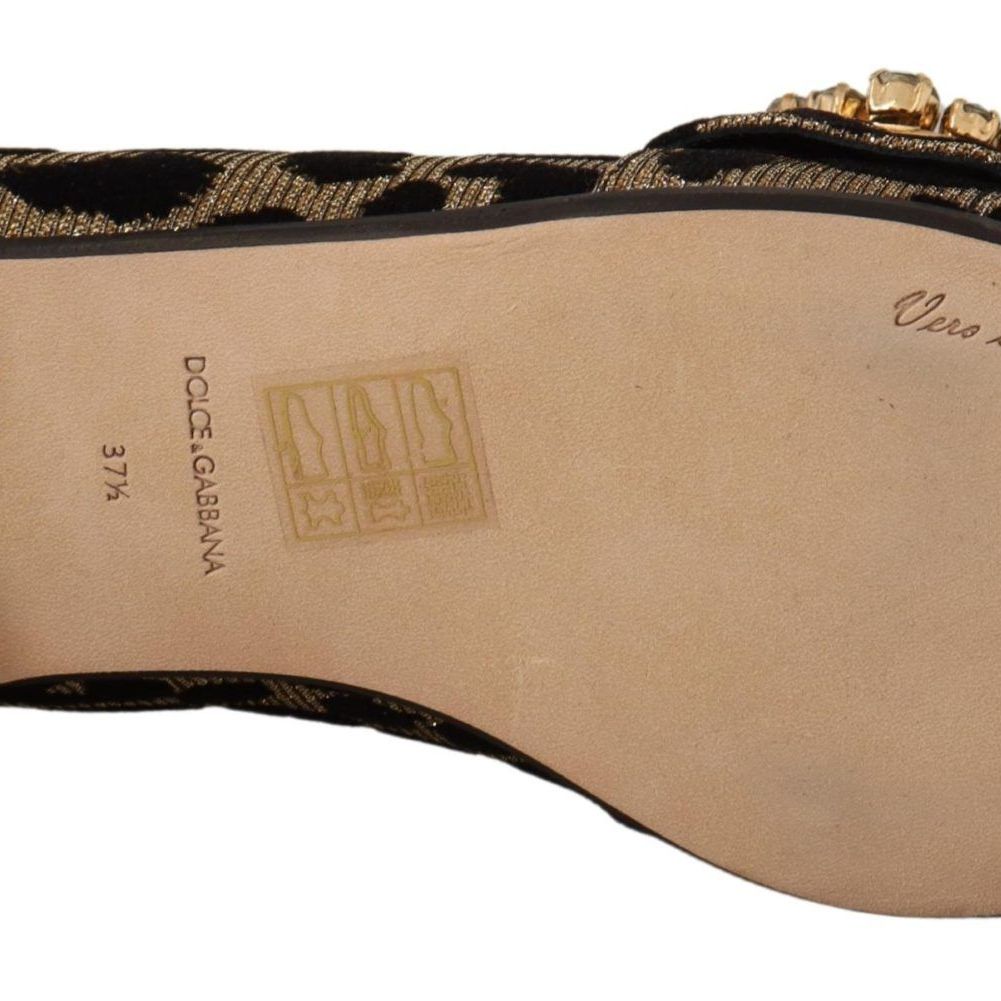 Dolce & Gabbana Gold Leopard Print Crystals Loafers Shoes