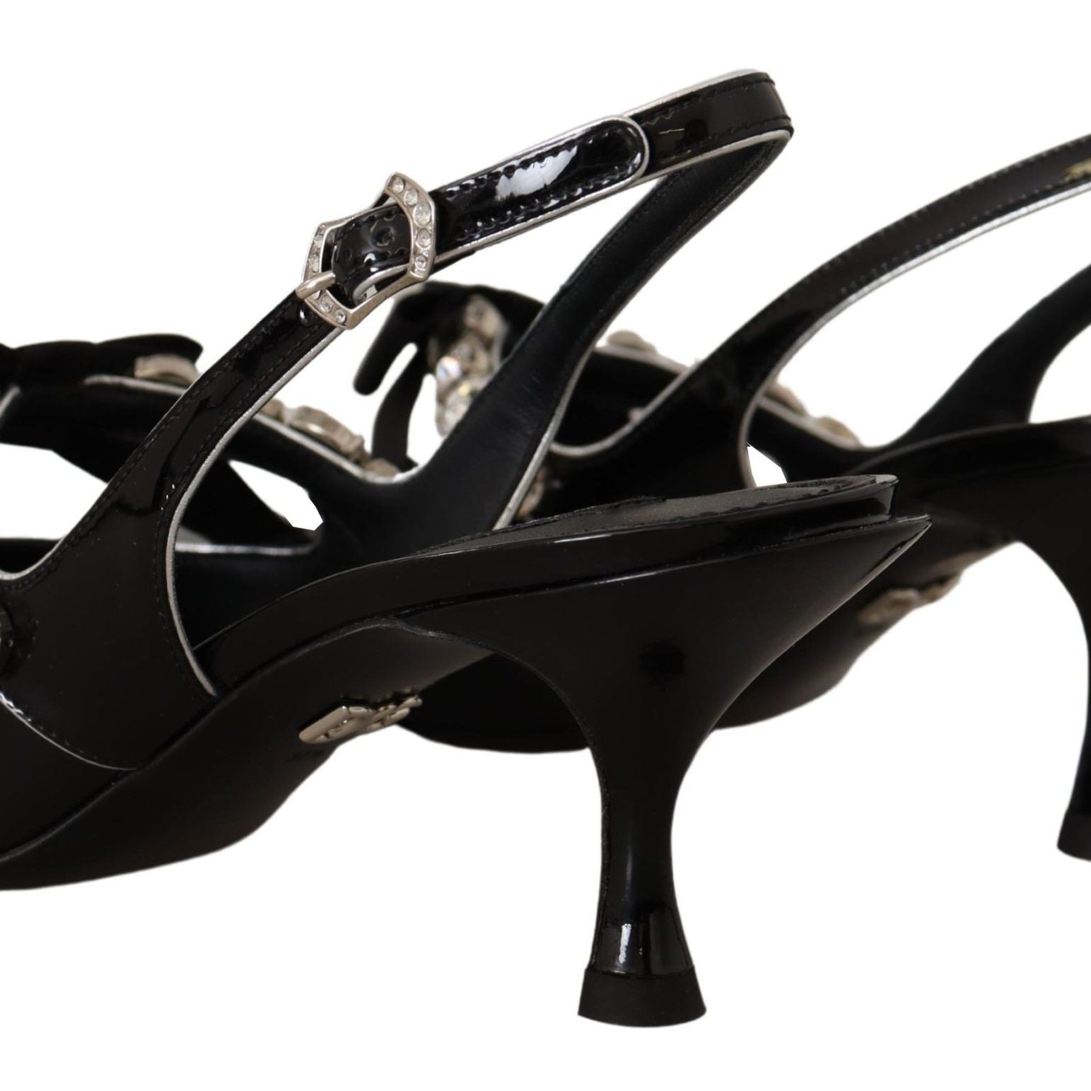 Dolce & Gabbana Black Patent Leather Crystal Slingbacks Shoes
