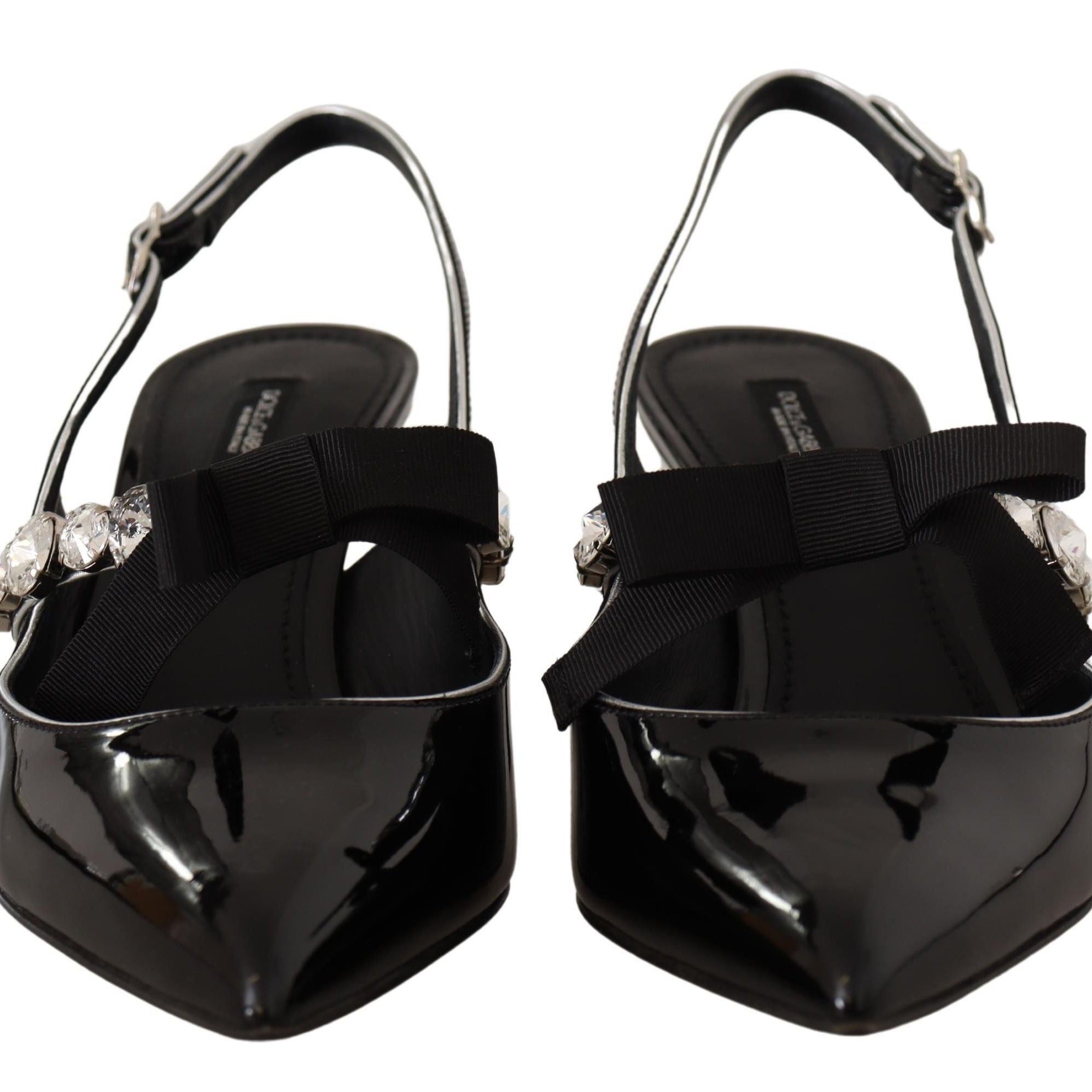 Dolce & Gabbana Black Patent Leather Crystal Slingbacks Shoes