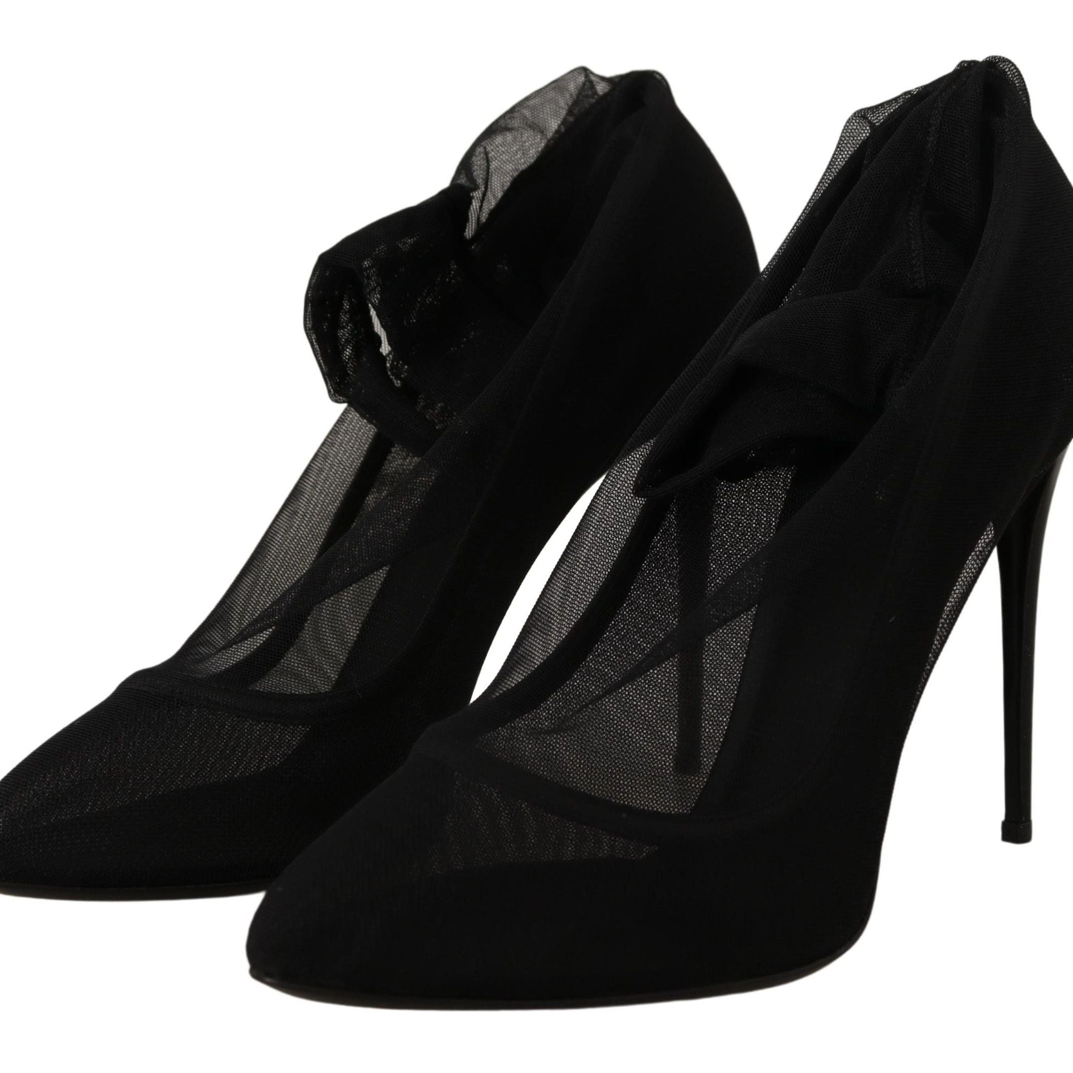 Dolce & Gabbana Black Tulle Stretch Boots Pumps Shoes