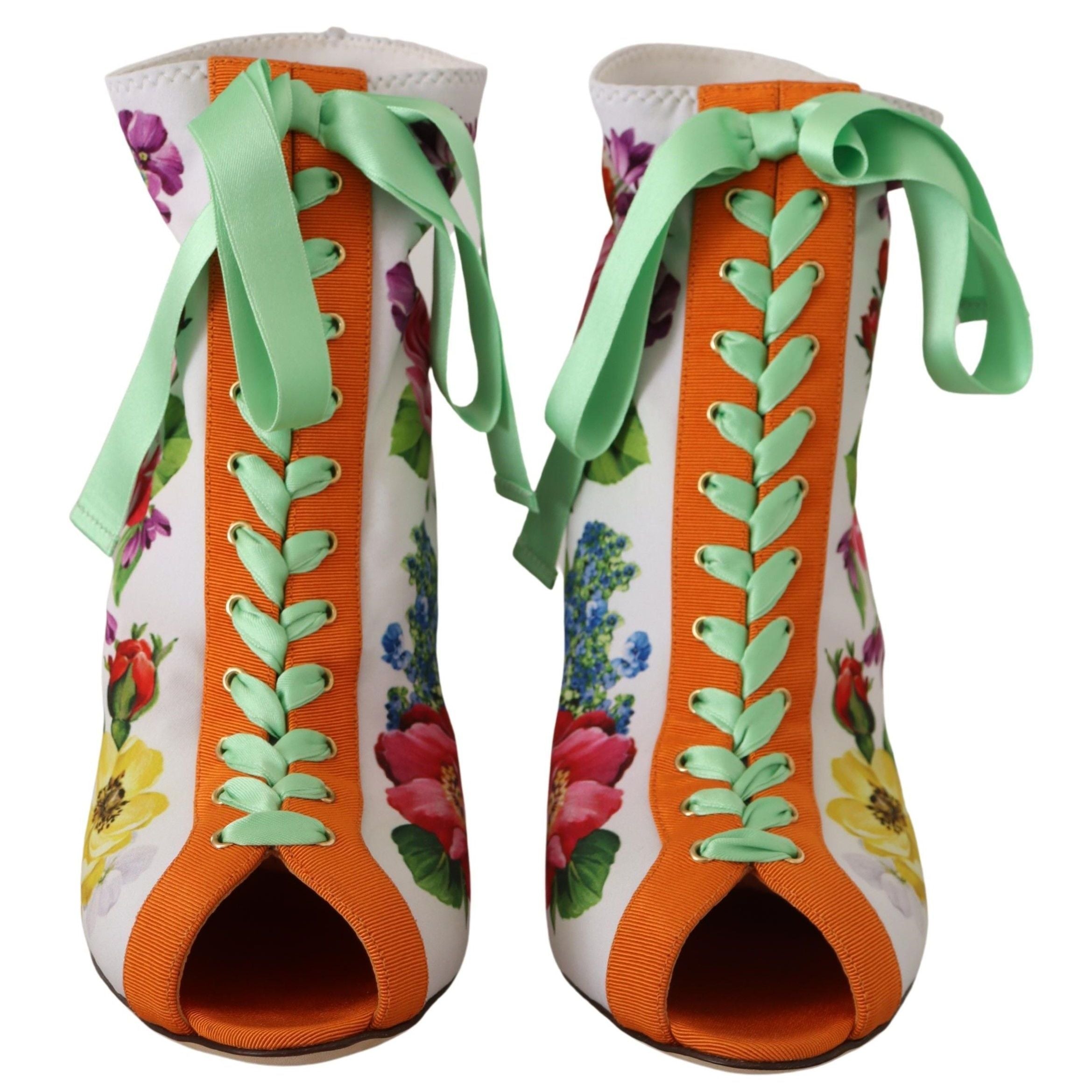 Dolce & Gabbana White Jersey Stretch Boots Open Toes Heels Shoes