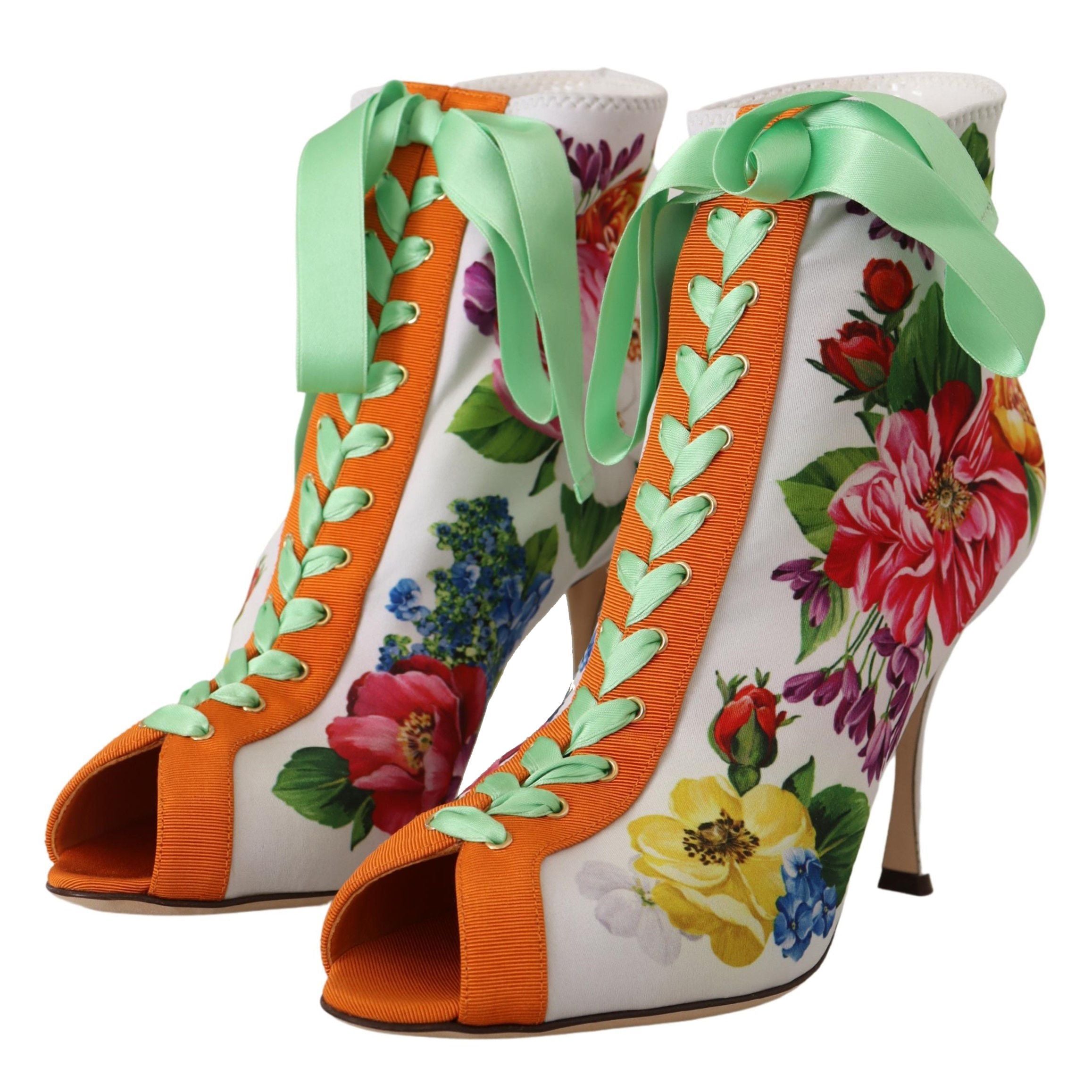 Dolce & Gabbana White Jersey Stretch Boots Open Toes Heels Shoes