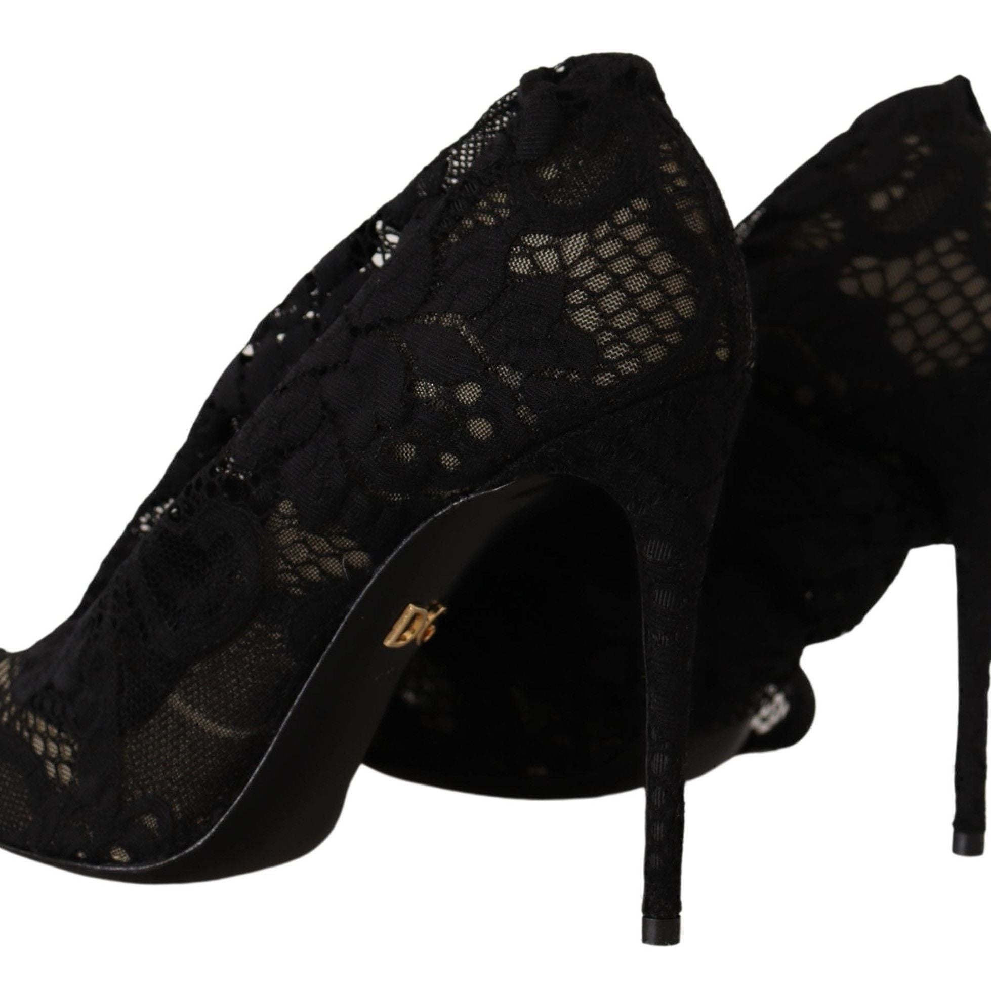 Dolce & Gabbana Black Stretch Socks Taormina Lace Boots Shoes