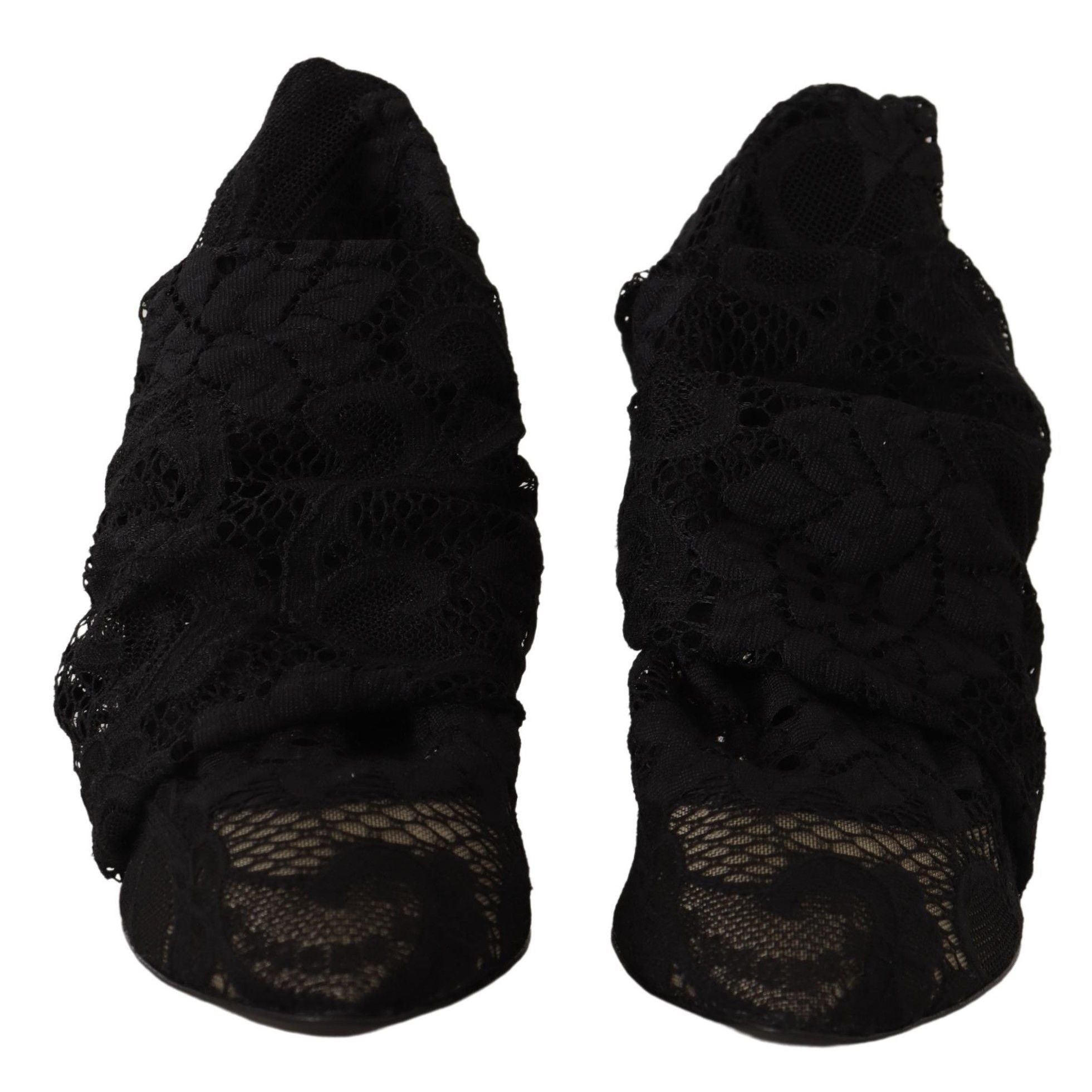 Dolce & Gabbana Black Stretch Socks Taormina Lace Boots Shoes