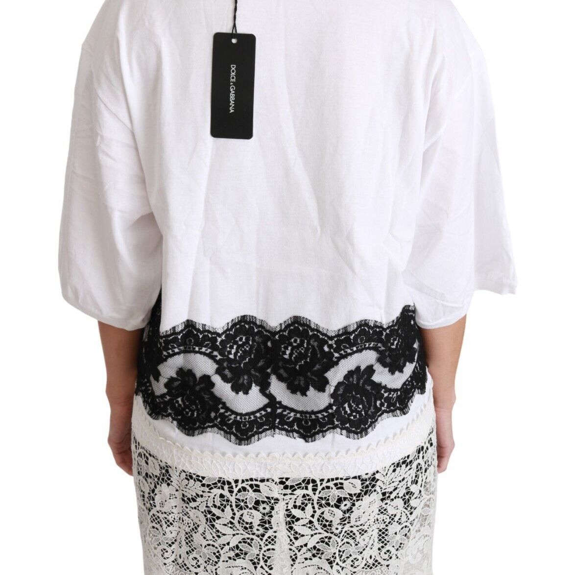 Dolce & Gabbana White Fashion Sinner Cotton Lace T-shirt Top