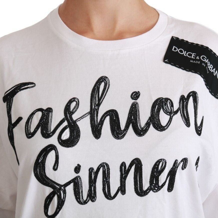 Dolce & Gabbana White Fashion Sinner Cotton Lace T-shirt Top