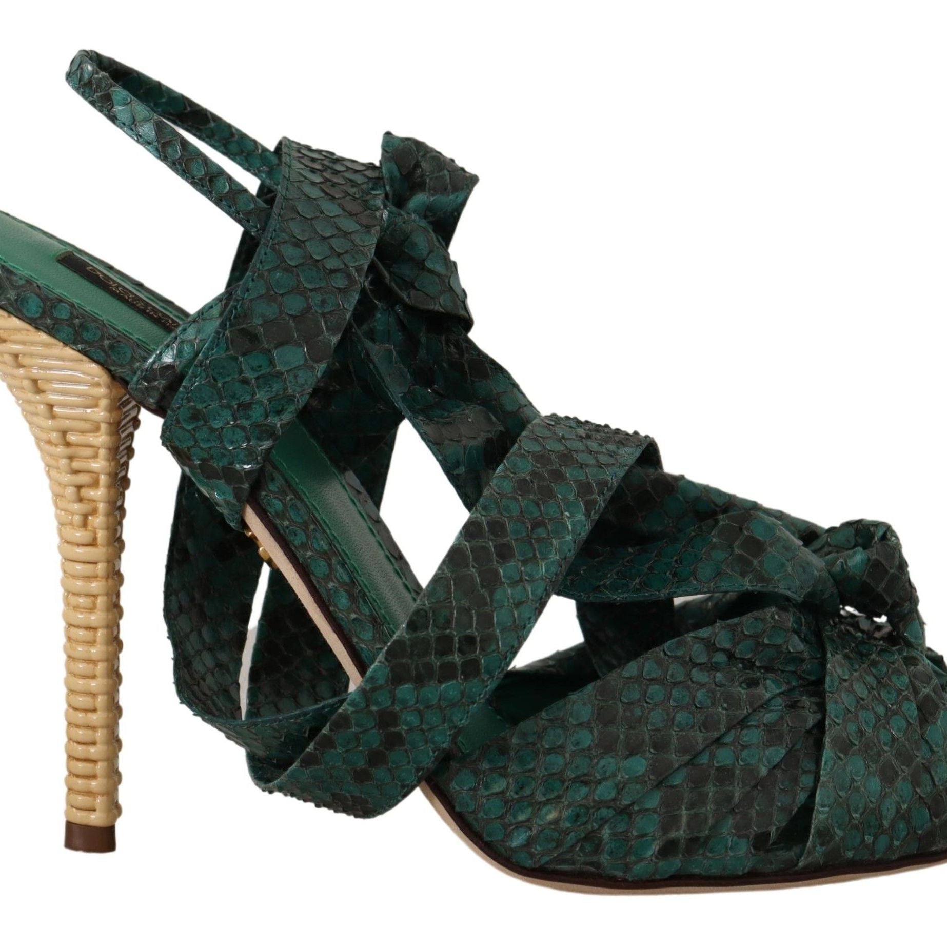 Dolce & Gabbana Green Python Strap Sandals Heels Shoes