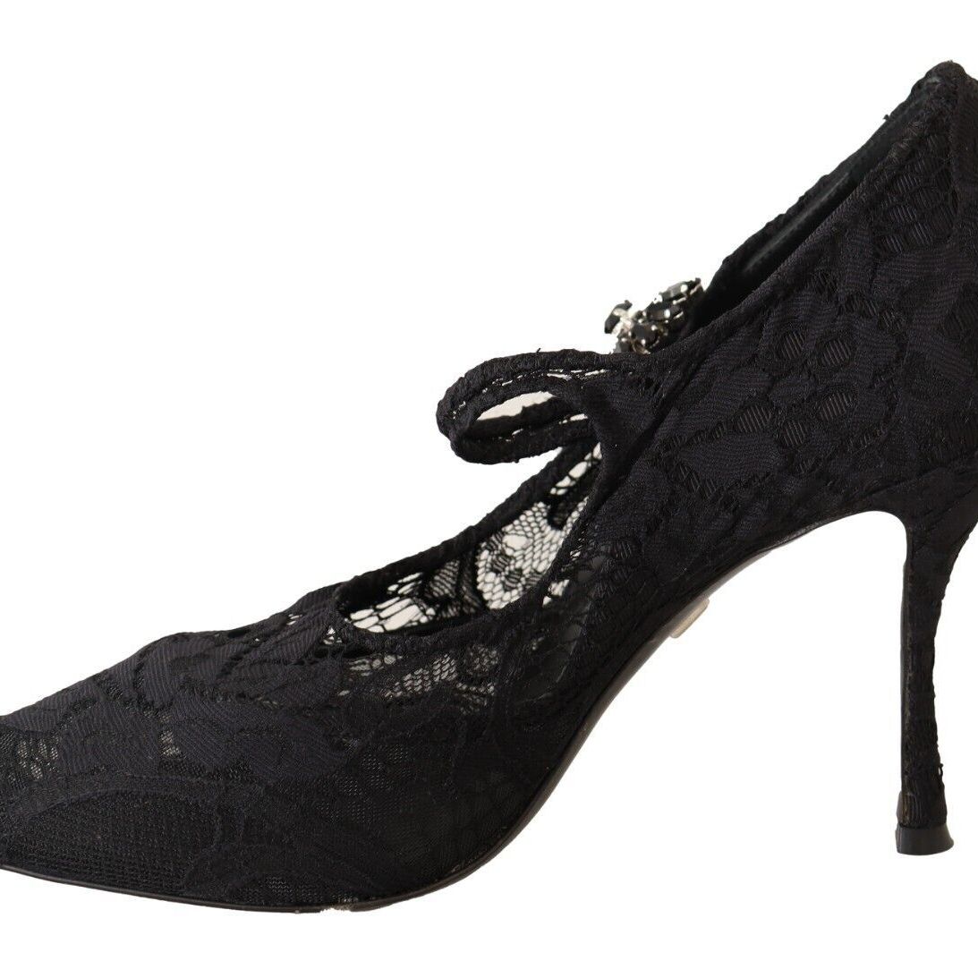 Dolce & Gabbana Black Lace Crystals Heels Mary Jane Pumps Shoes