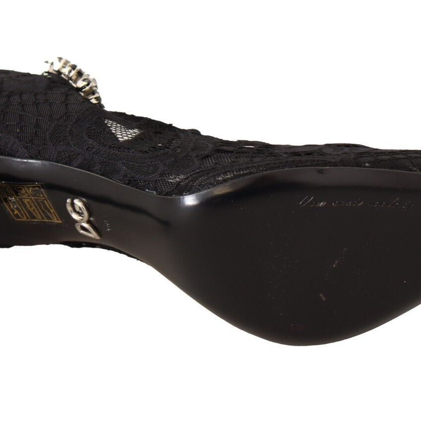 Dolce & Gabbana Black Lace Crystals Heels Mary Jane Pumps Shoes