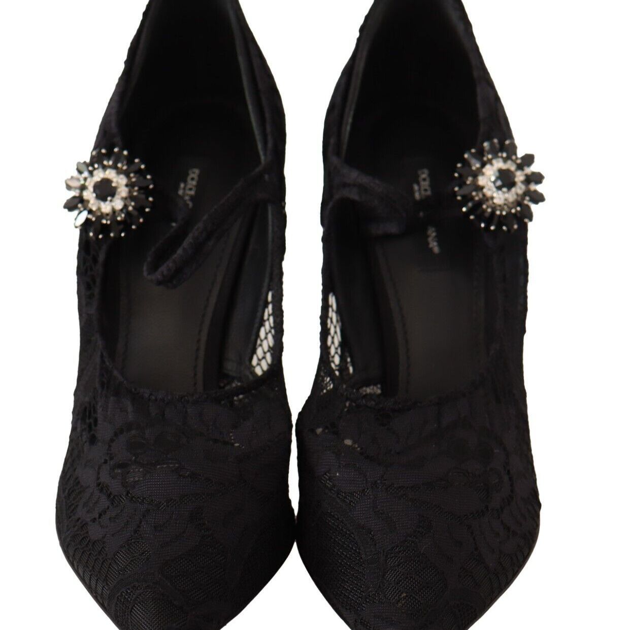 Dolce & Gabbana Black Lace Crystals Heels Mary Jane Pumps Shoes