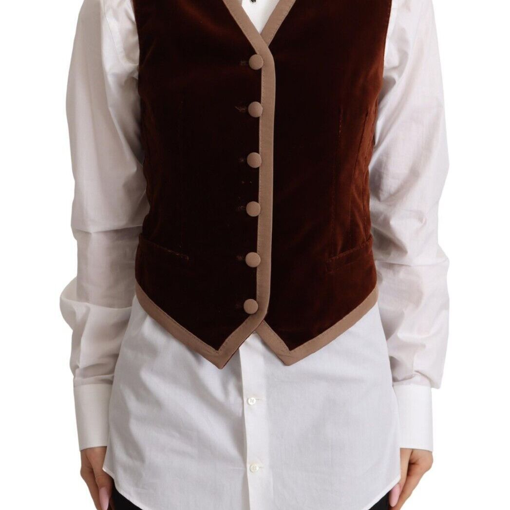 Dolce & Gabbana Bordeaux Velvet Cotton V-neck Sleeveless Vest Top