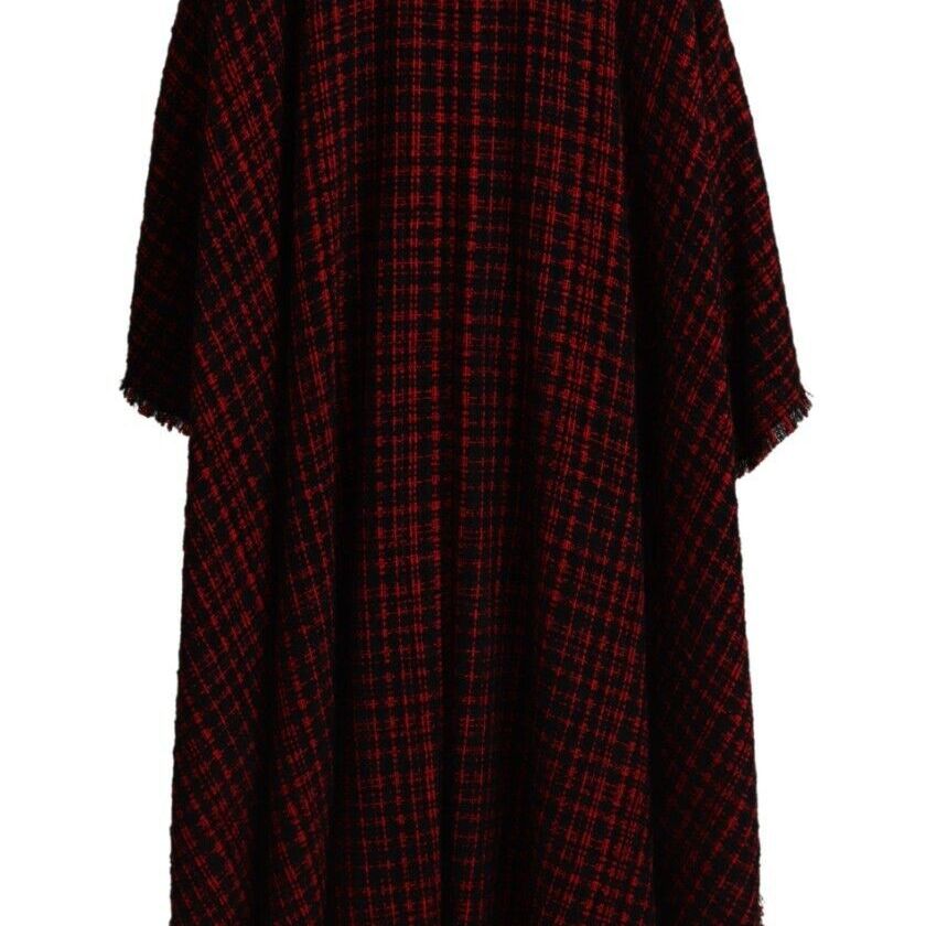 Dolce & Gabbana Black Red Cotton Checkered Over Coat Jacket