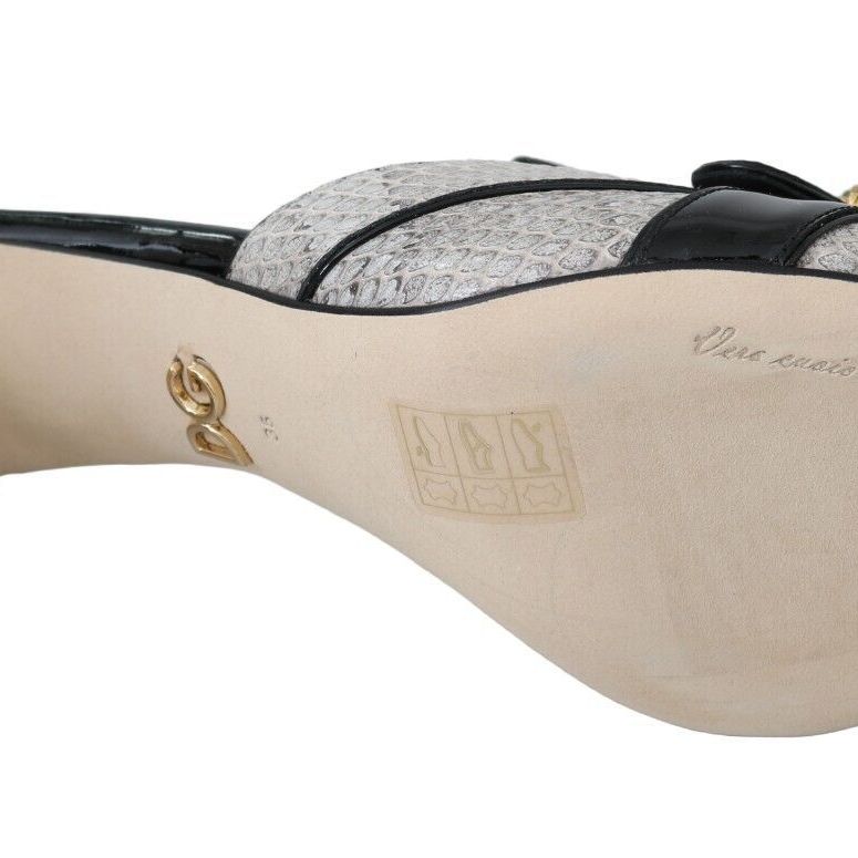 Dolce & Gabbana Black Gray Exotic Leather Crystals Sandals Shoes