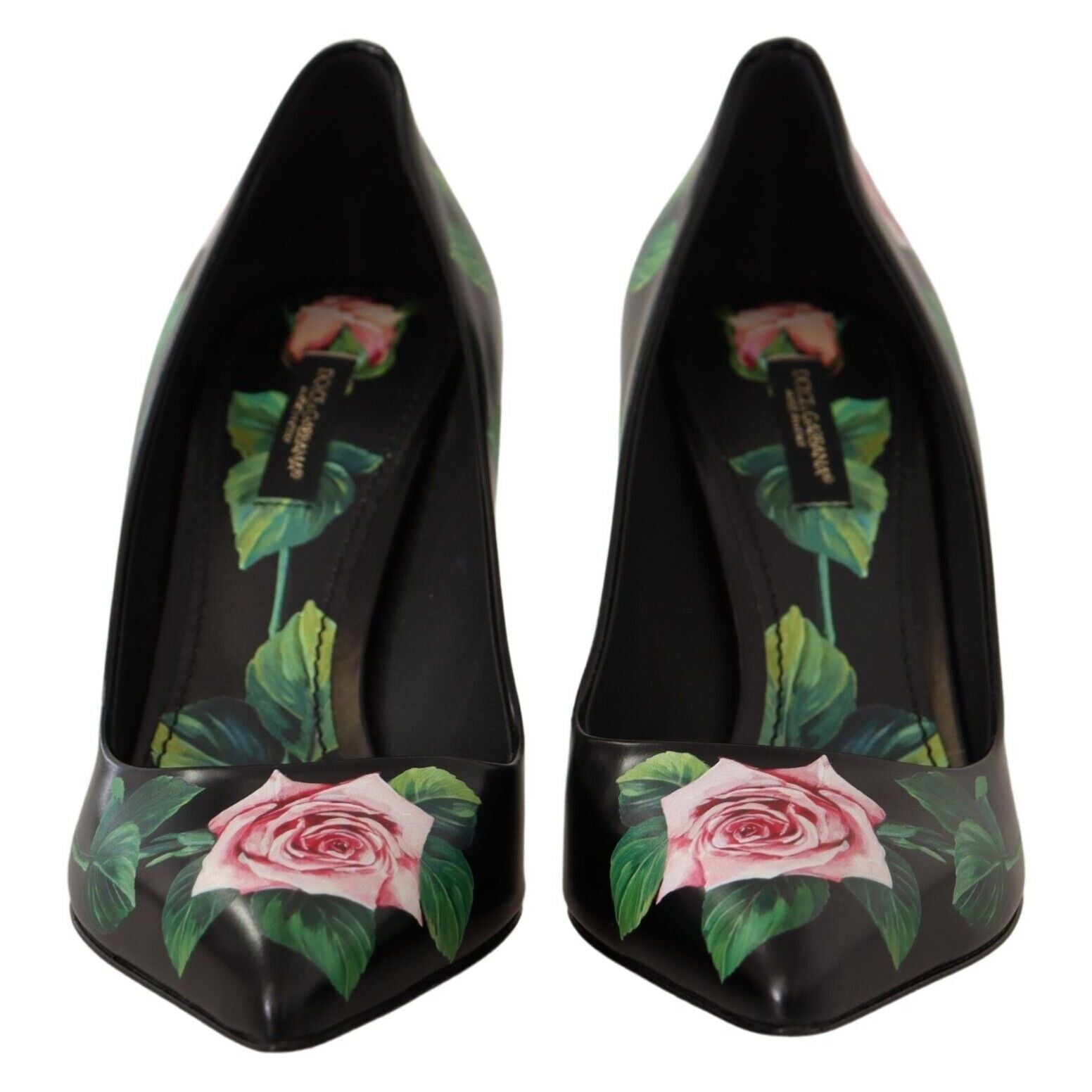 Dolce & Gabbana Black Leather Roses High Heels Pumps Shoes