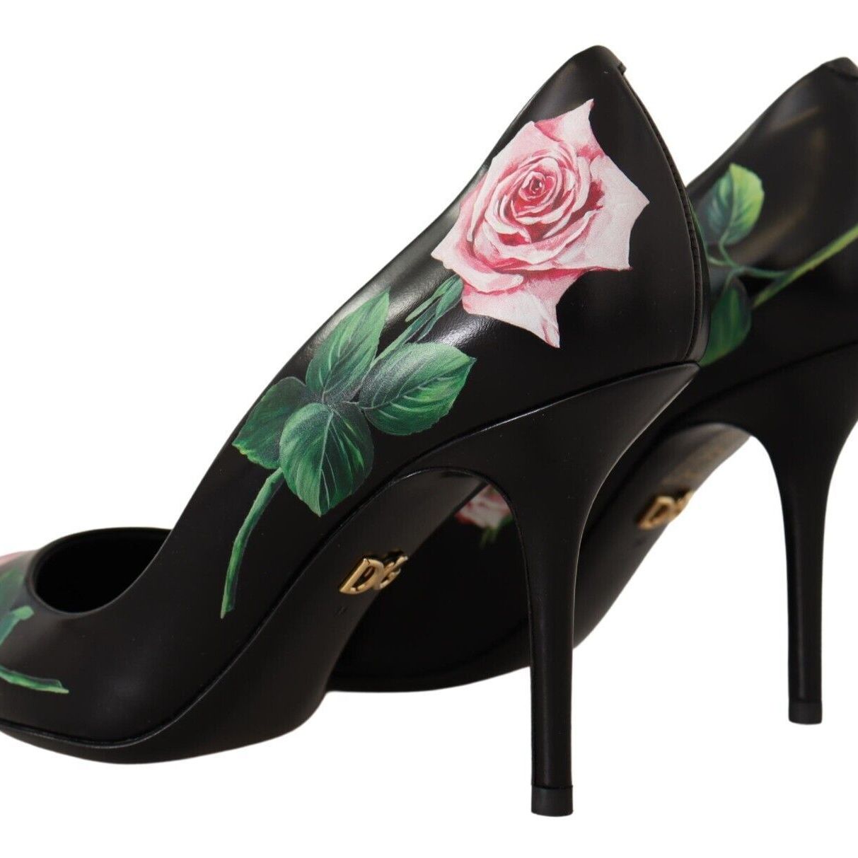 Dolce & Gabbana Black Leather Roses High Heels Pumps Shoes