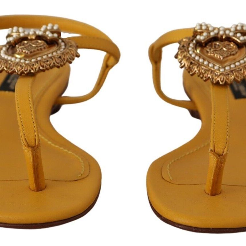 Dolce & Gabbana Mustard Leather Devotion Flats Sandals Shoes