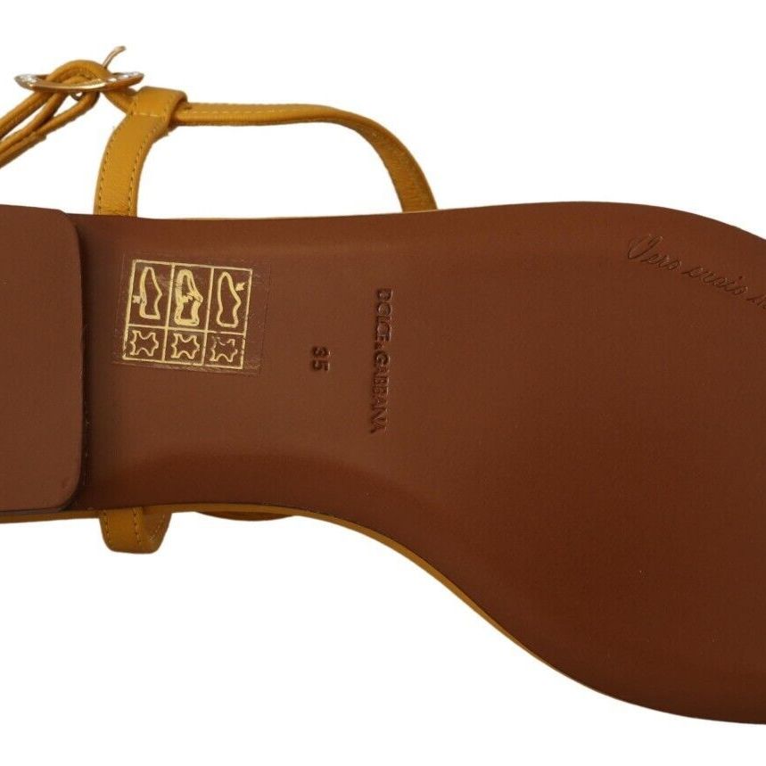 Dolce & Gabbana Mustard Leather Devotion Flats Sandals Shoes