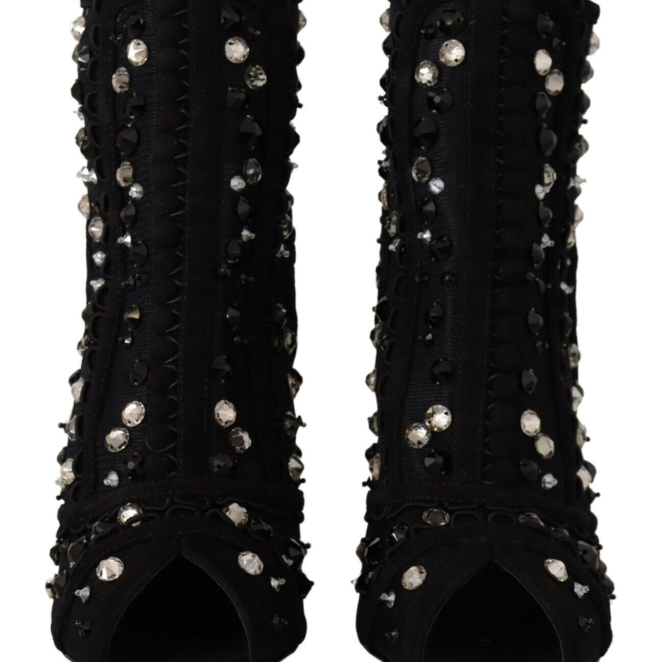 Dolce & Gabbana Black Crystals Heels Zipper Short Boots Shoes