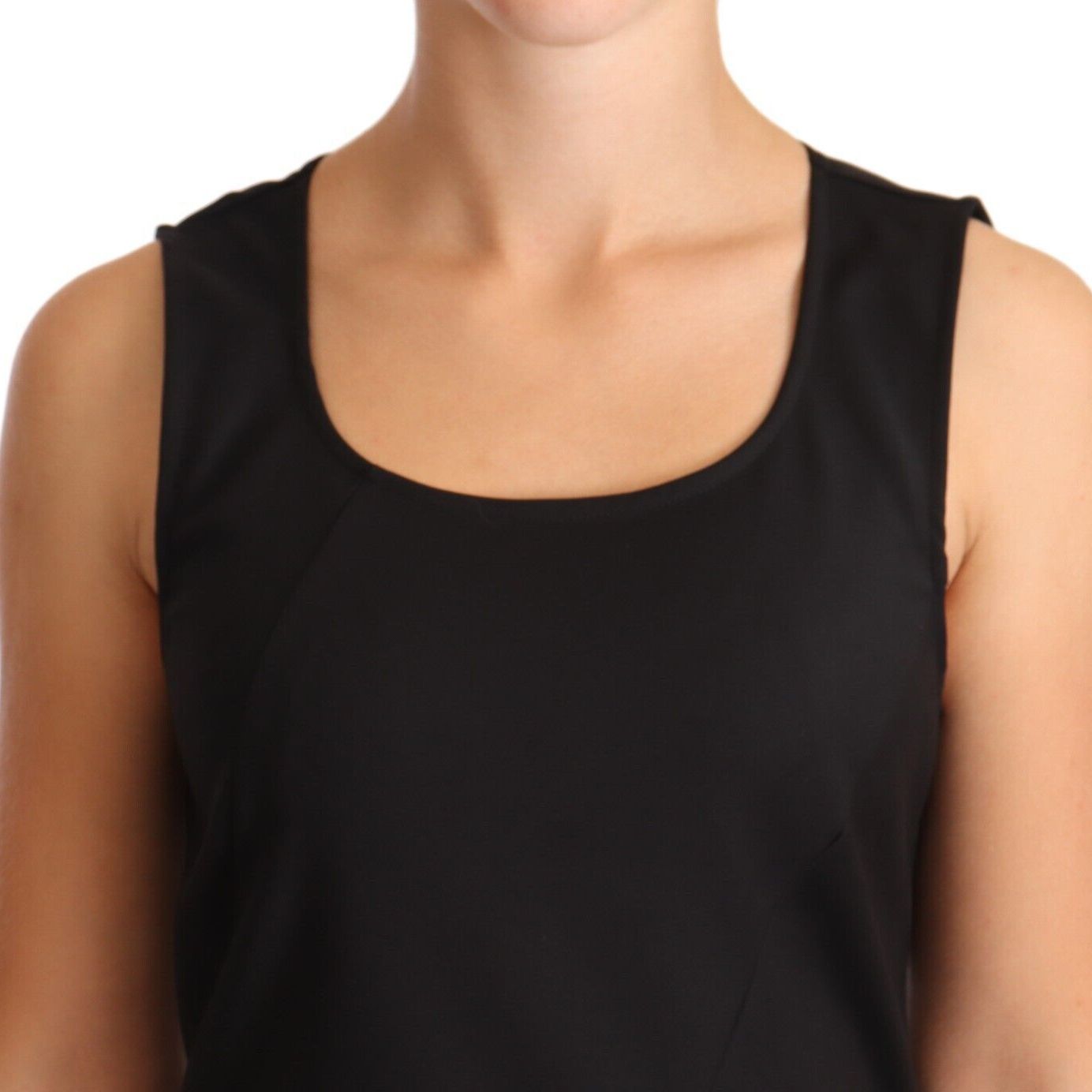 Patrizia Pepe Black Cotton Blend Sleeveless Knee Length Sheath Dress