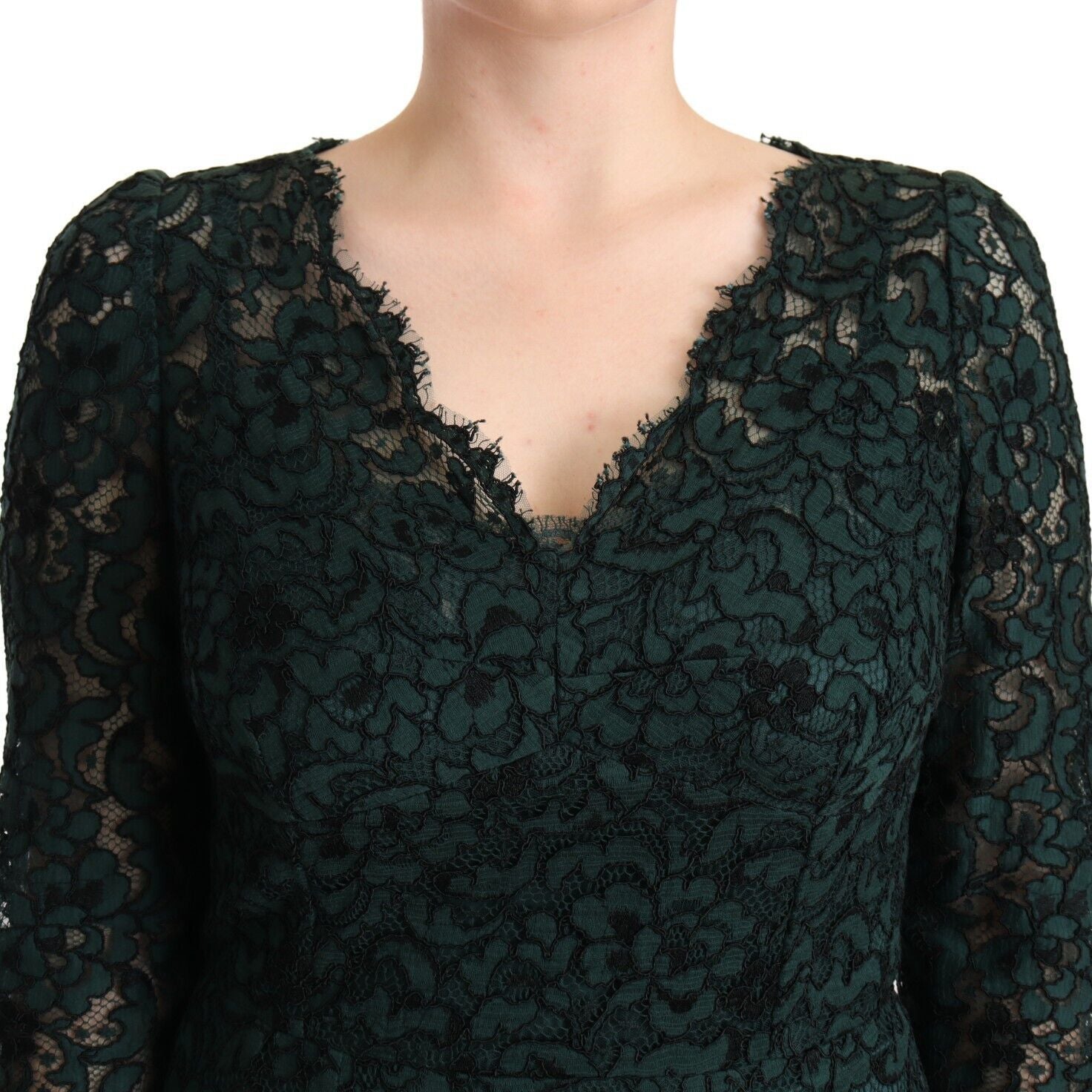 Dolce & Gabbana Green Floral Lace Maxi Floor Length Dress
