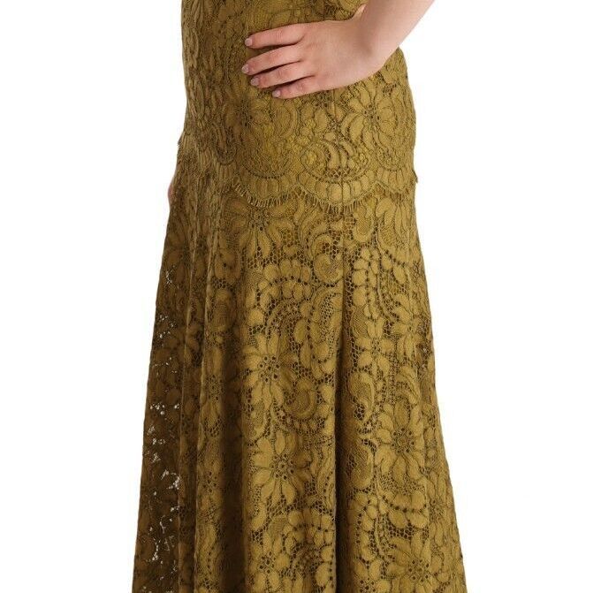Dolce & Gabbana Brown Floral Lace Maxi Floor Length Dress