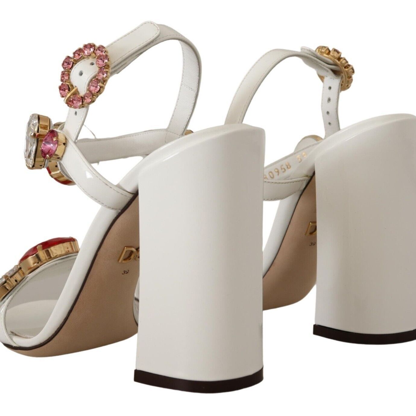 Dolce & Gabbana White Leather Crystal Keira Heels Sandals Shoes