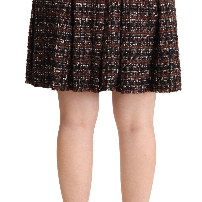 Dolce & Gabbana Brown High Waist Mini A-Line Pleated Skirt