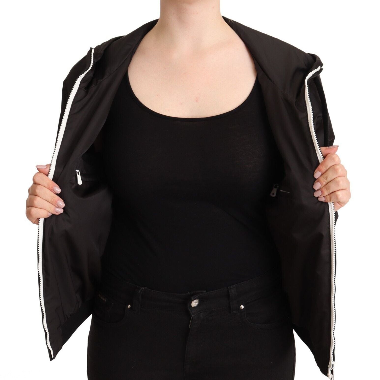 Dolce & Gabbana Black Polyester Hooded Bomber Full Zip Jacket