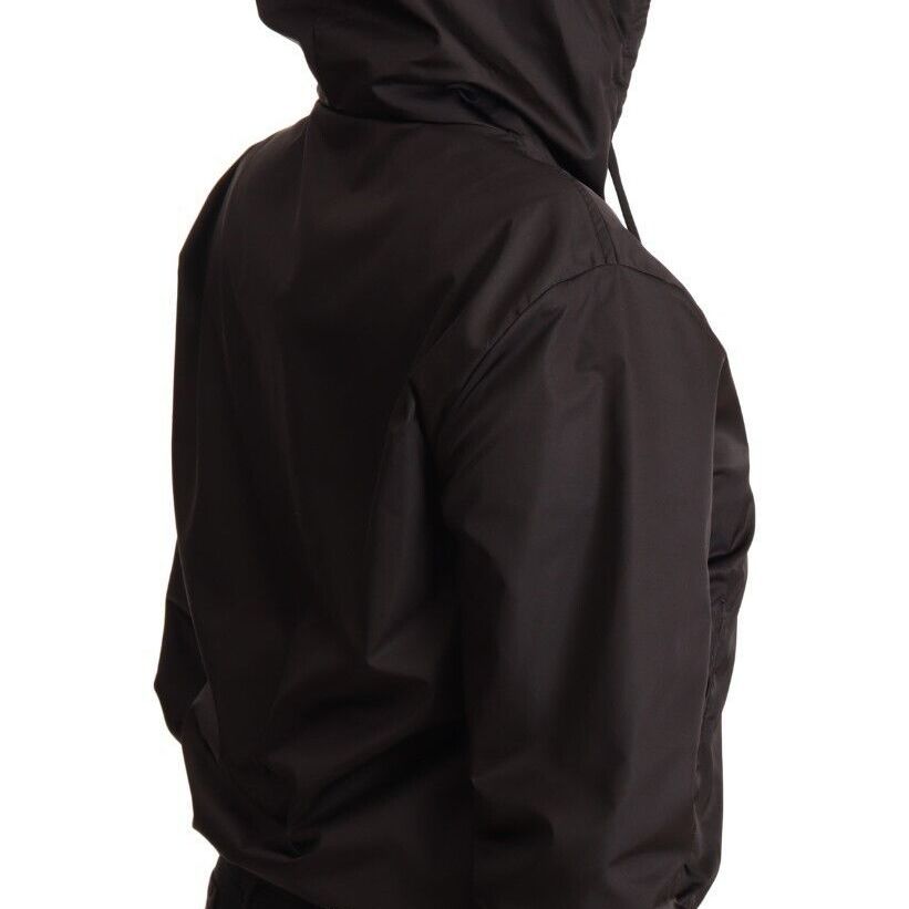 Dolce & Gabbana Black Polyester Hooded Bomber Full Zip Jacket