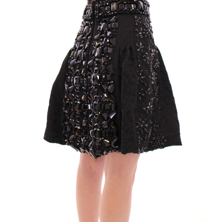 Dolce & Gabbana Black Crystal Handmade Above Knee Skirt