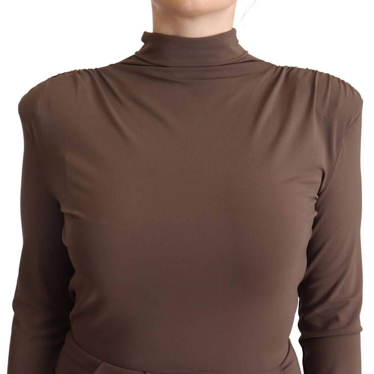 Patrizia Pepe Brown Acetate Long Sleeves Turtle Neck Sheath Dress