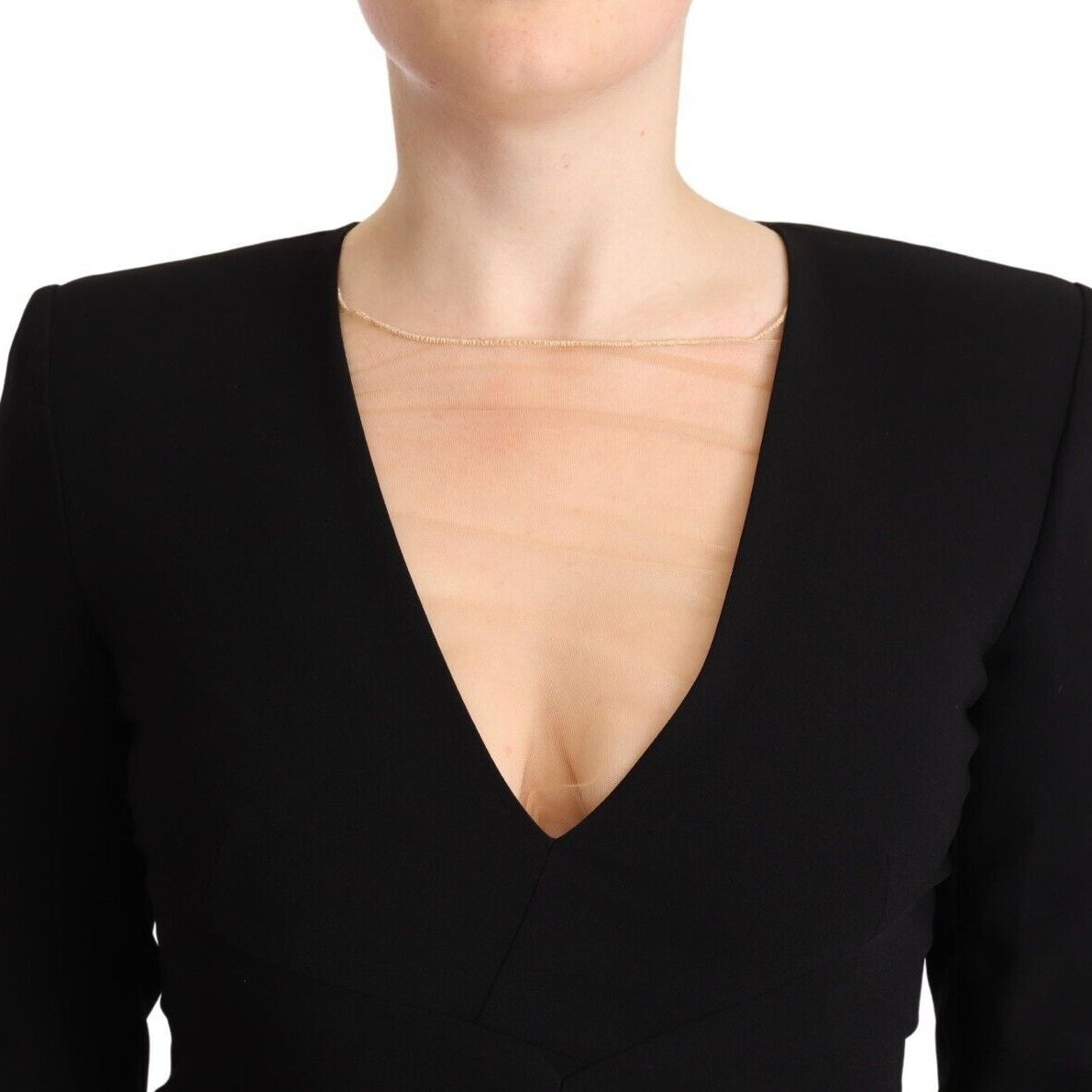 Dsquared² Black Long Sleeves Deep V-neck Mini Sheath Dress