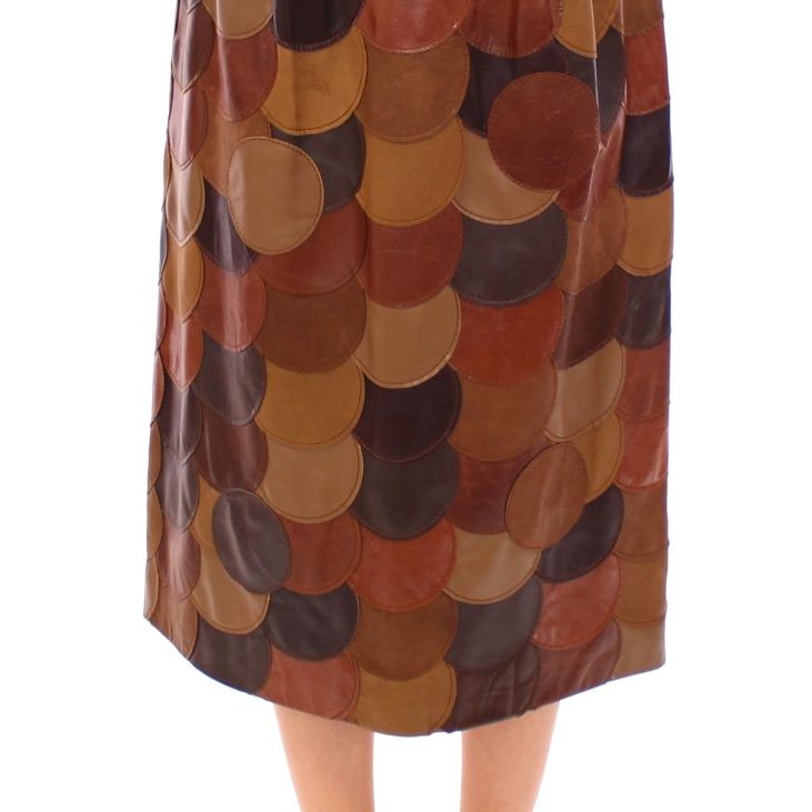 Dolce & Gabbana Brown Patchwork Leather Straight Skirt