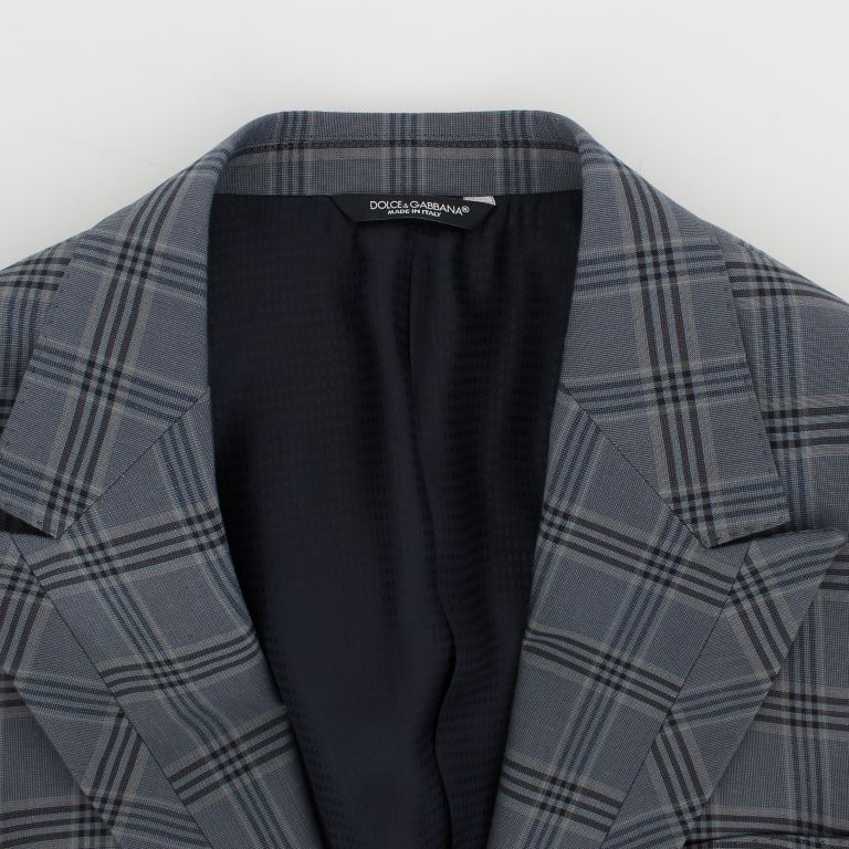 Dolce & Gabbana Blue Checkered Slim Fit Blazer Jacket