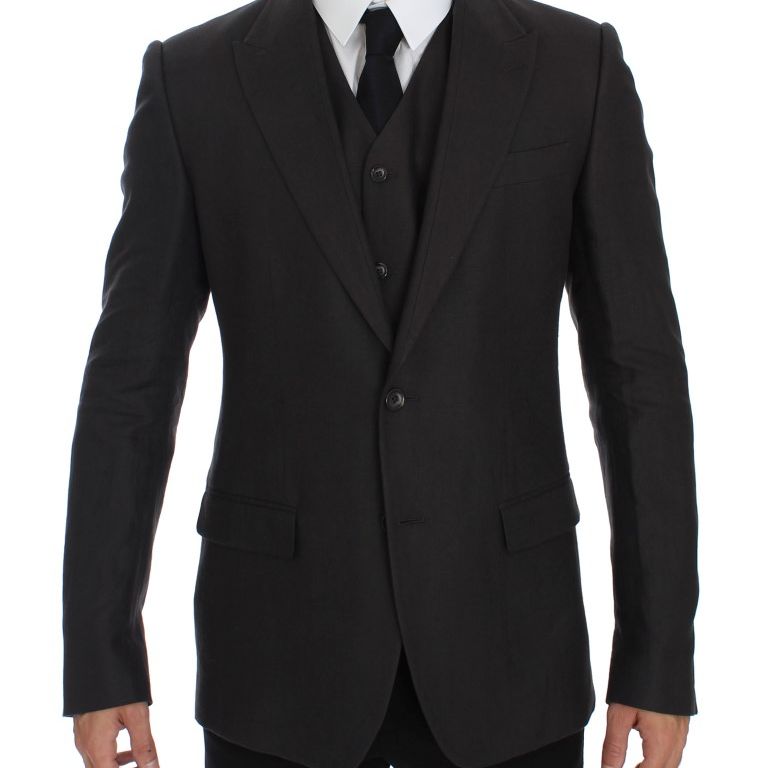 Dolce & Gabbana Gray Slim Fit Linen Blazer Jacket