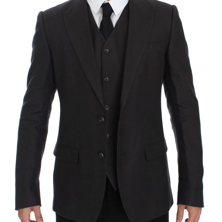 Dolce & Gabbana Gray Slim Fit Linen Blazer Jacket