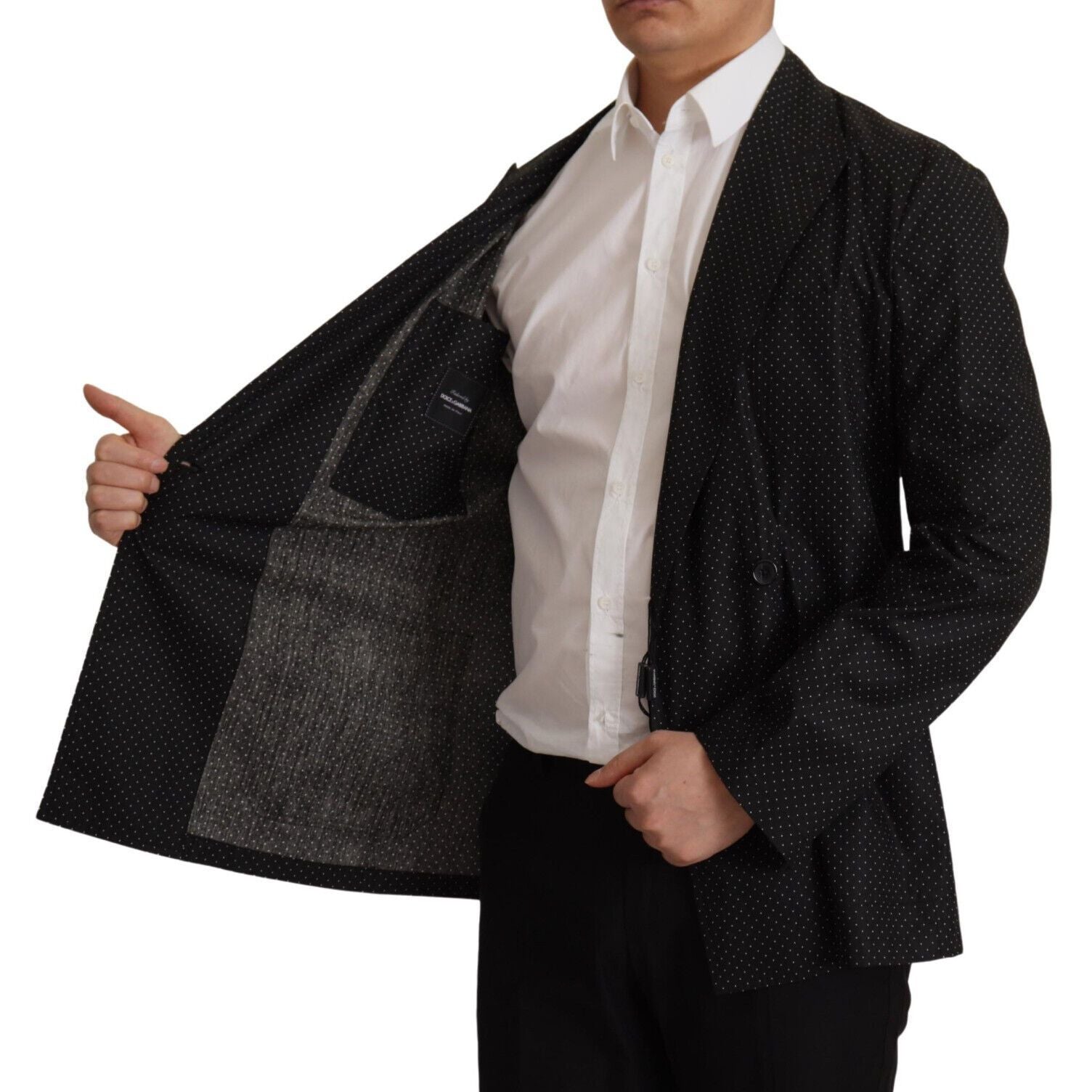 Dolce & Gabbana Black Polka Dotted Cotton Blazer Jacket