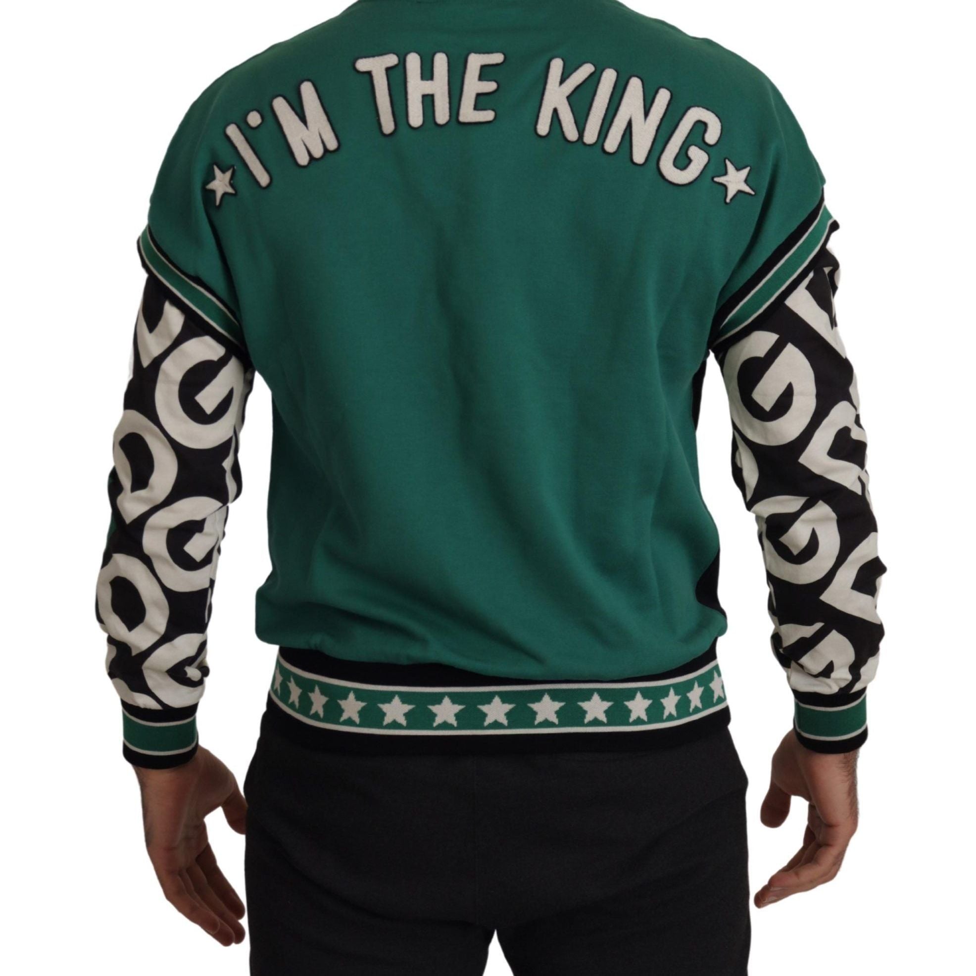 Dolce & Gabbana Black Green Cotton KING Star Crewneck Pullover Sweater