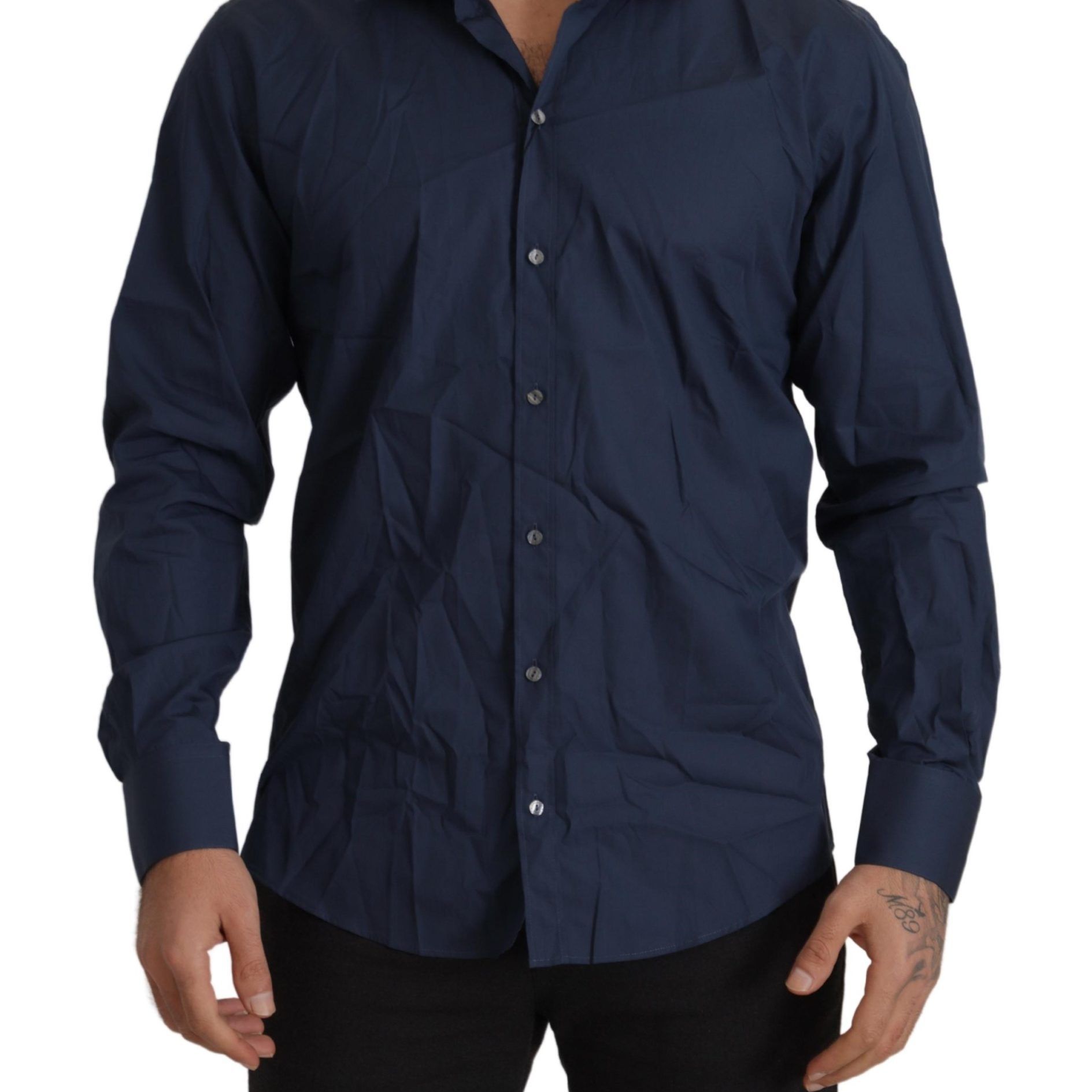 Dolce & Gabbana Blue Cotton MARTINI Slim Fit Dress Shirt