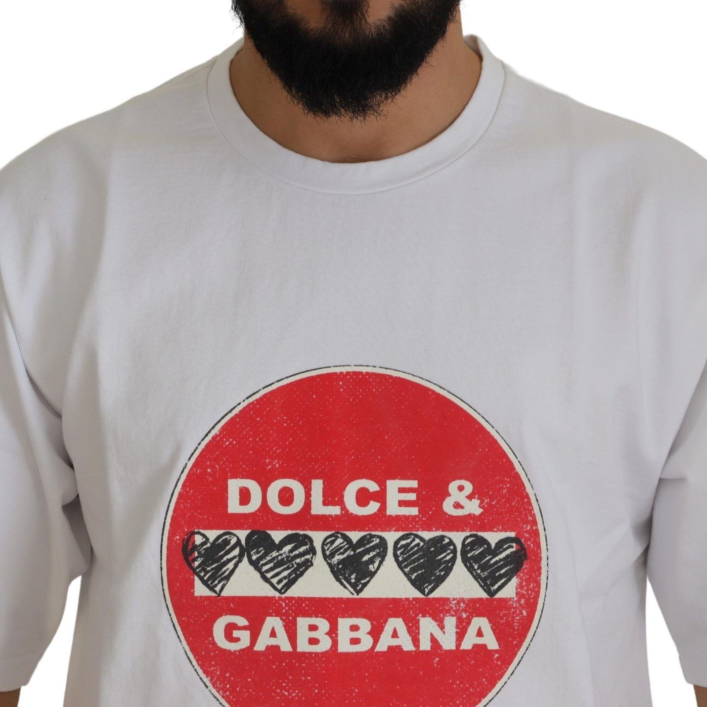 Dolce & Gabbana White Amor Heart Cotton Crewneck T-shirt