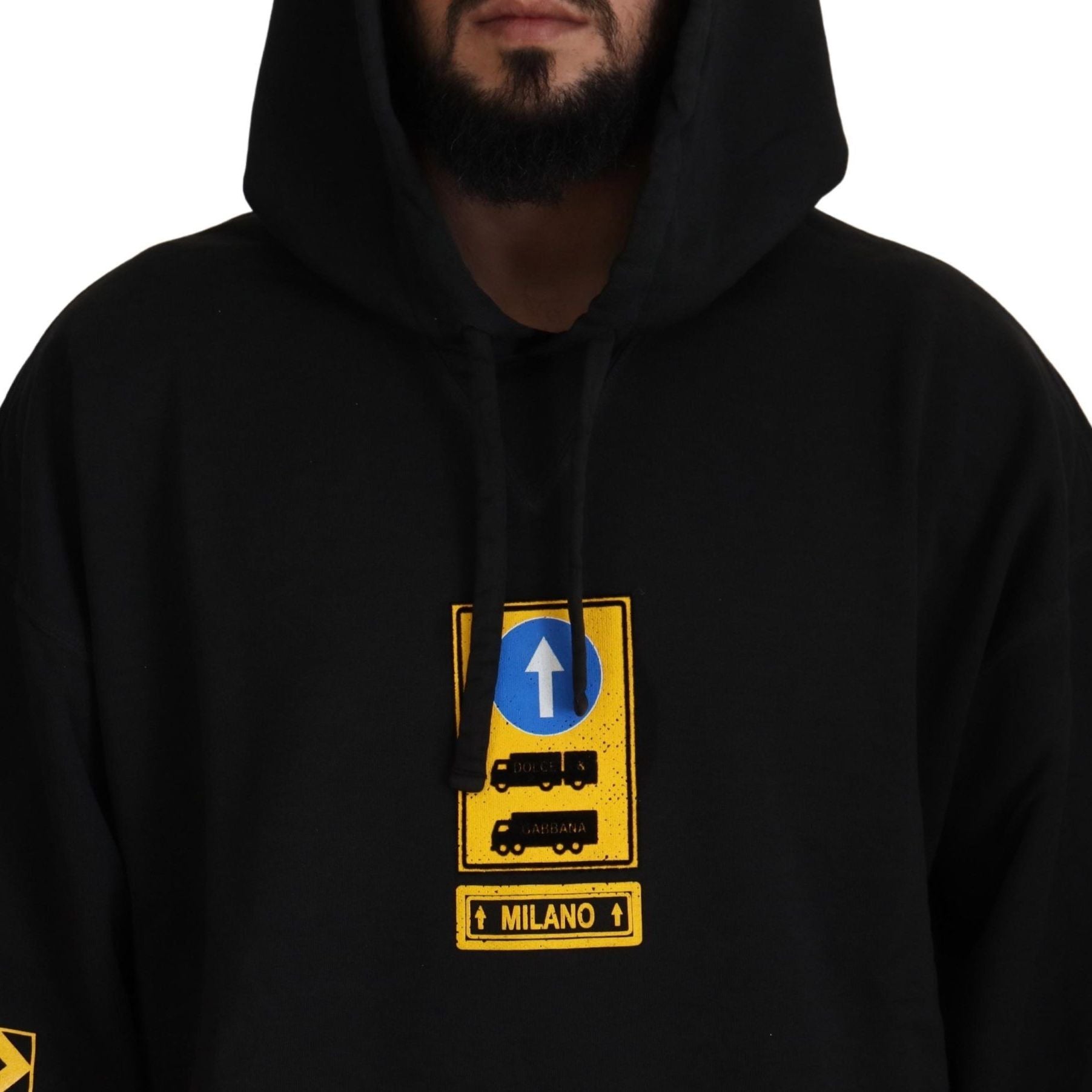 Dolce & Gabbana Black Cotton Hooded DG Shield Pullover Sweater