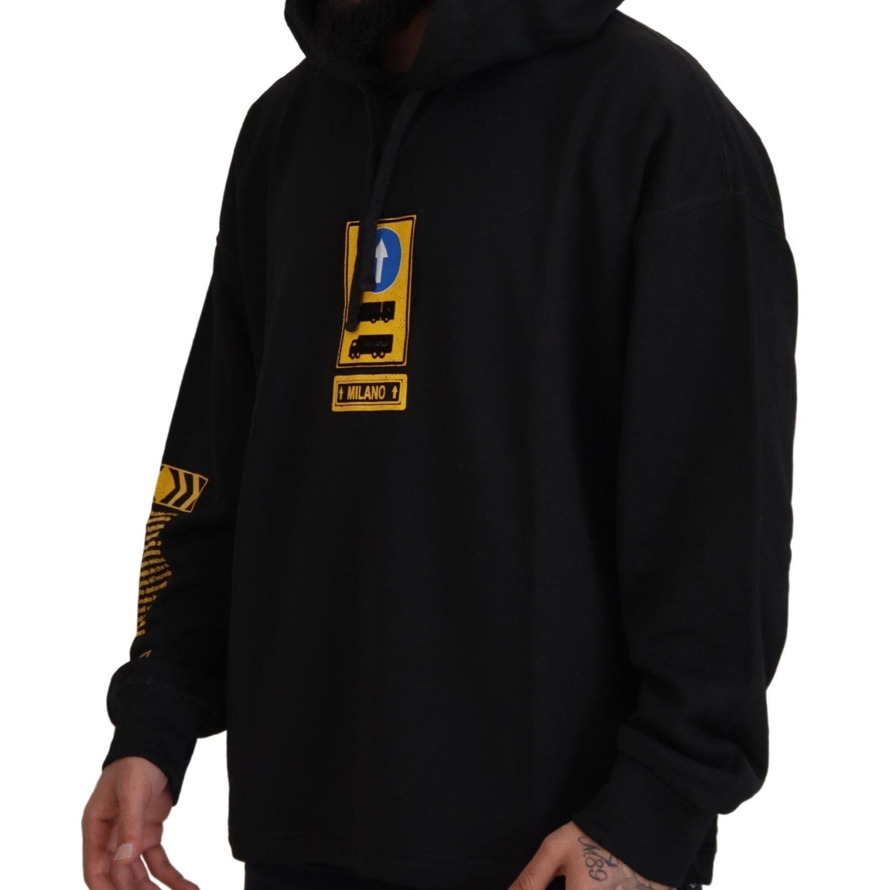 Dolce & Gabbana Black Cotton Hooded DG Shield Pullover Sweater