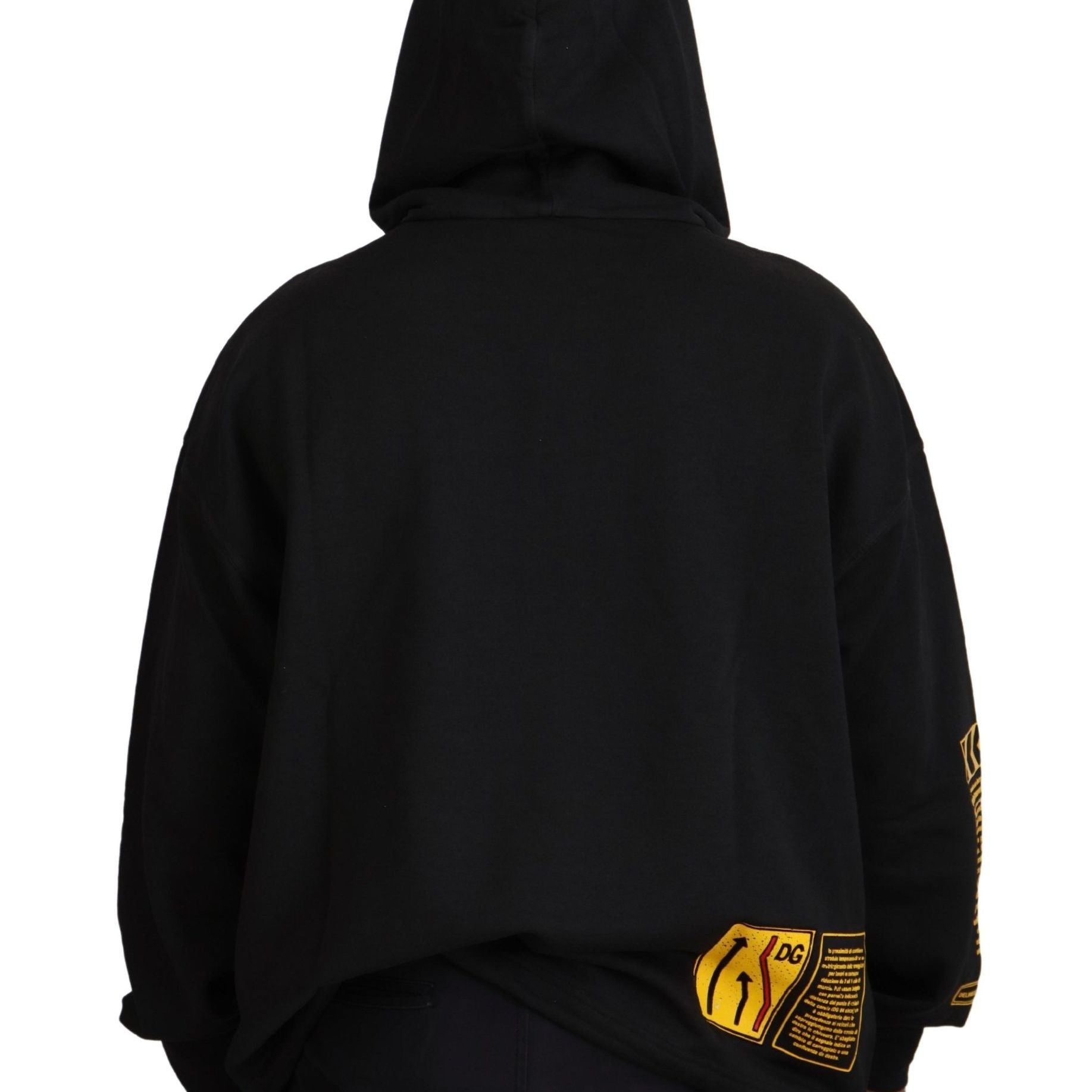 Dolce & Gabbana Black Cotton Hooded DG Shield Pullover Sweater