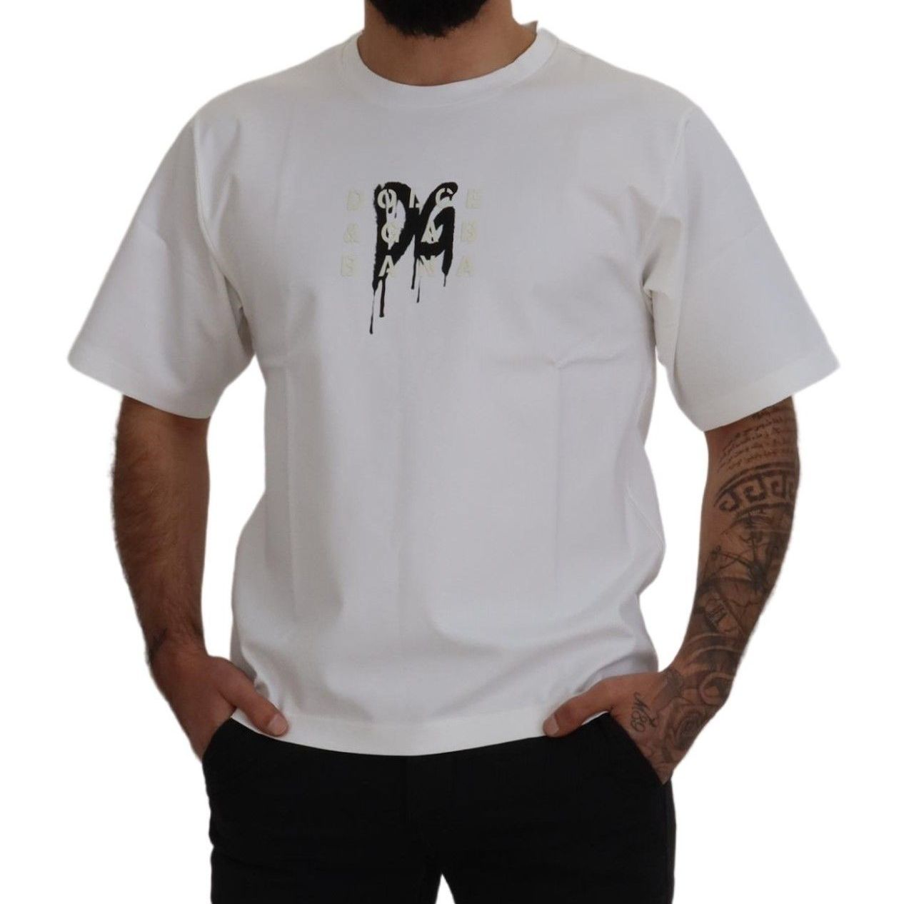 Dolce & Gabbana White Logo Print Cotton Crewneck T-shirt