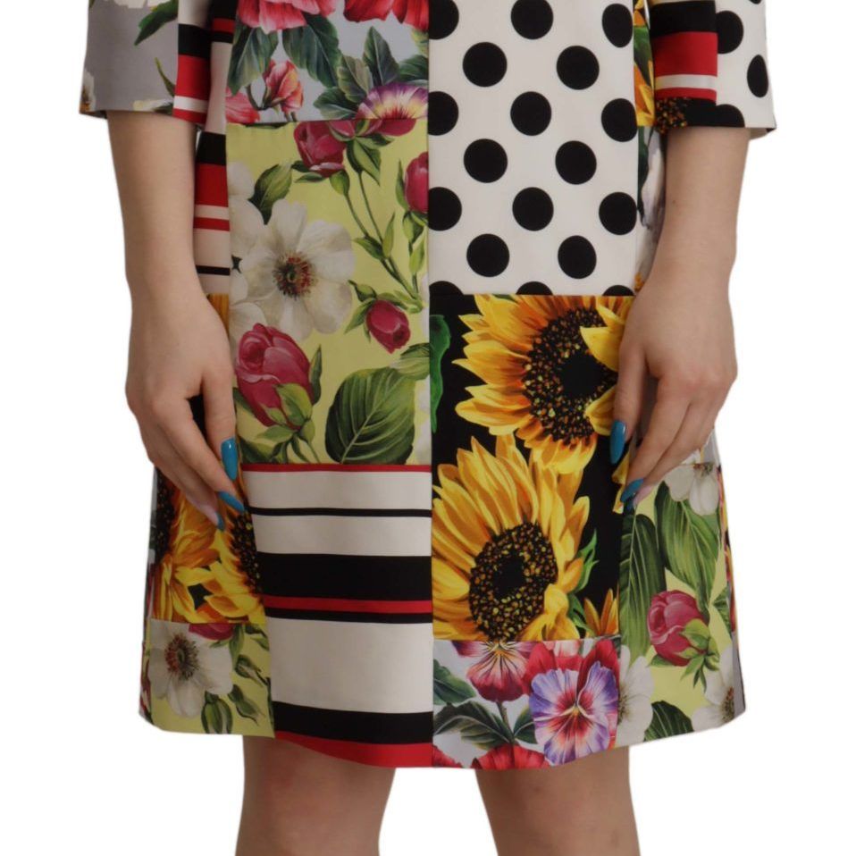 Dolce & Gabbana Multicolor Charmeuse Floral Sheath Jaquard Pachwork Dress
