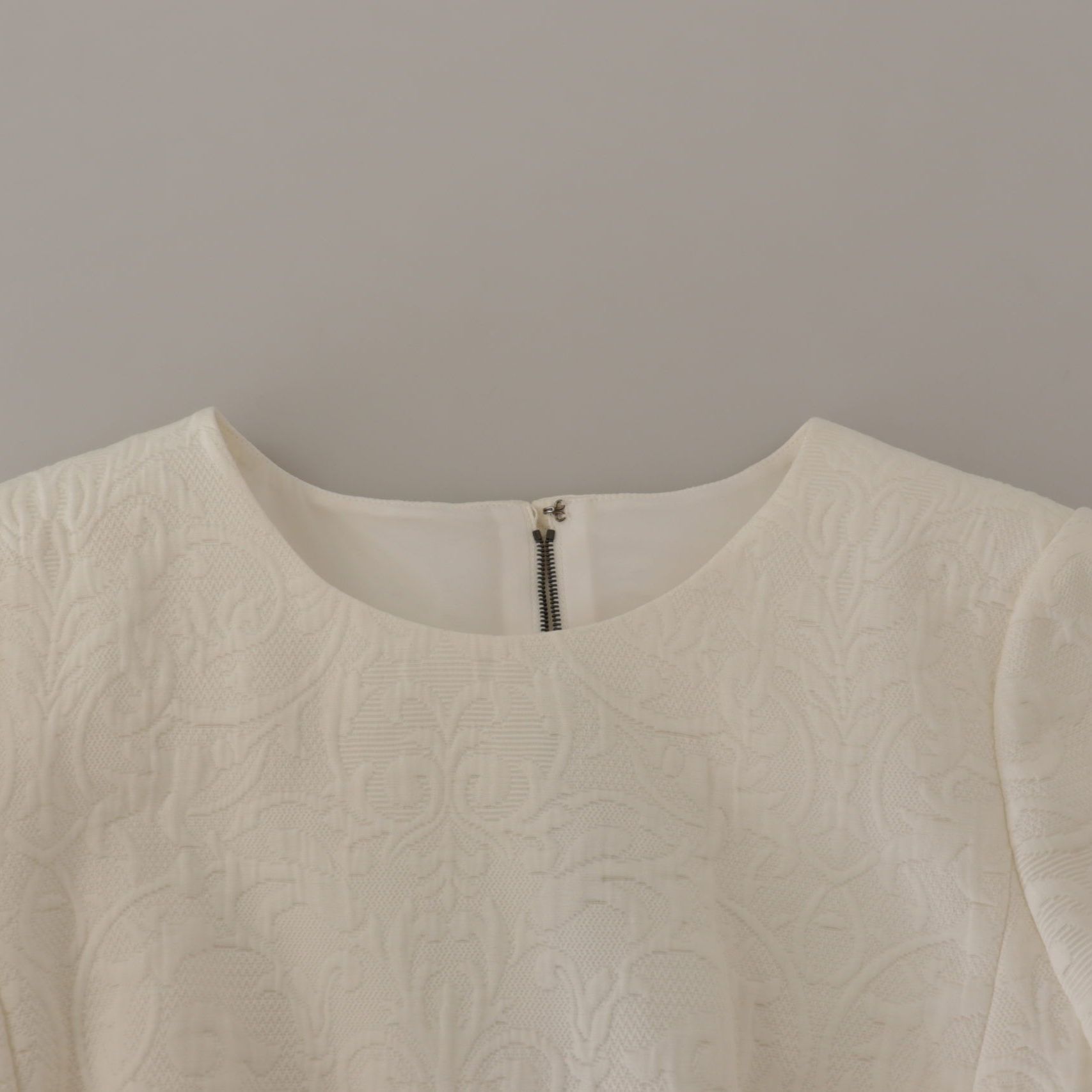 Dolce & Gabbana White Jaquard Midi Floral Sheath Brocade Dress