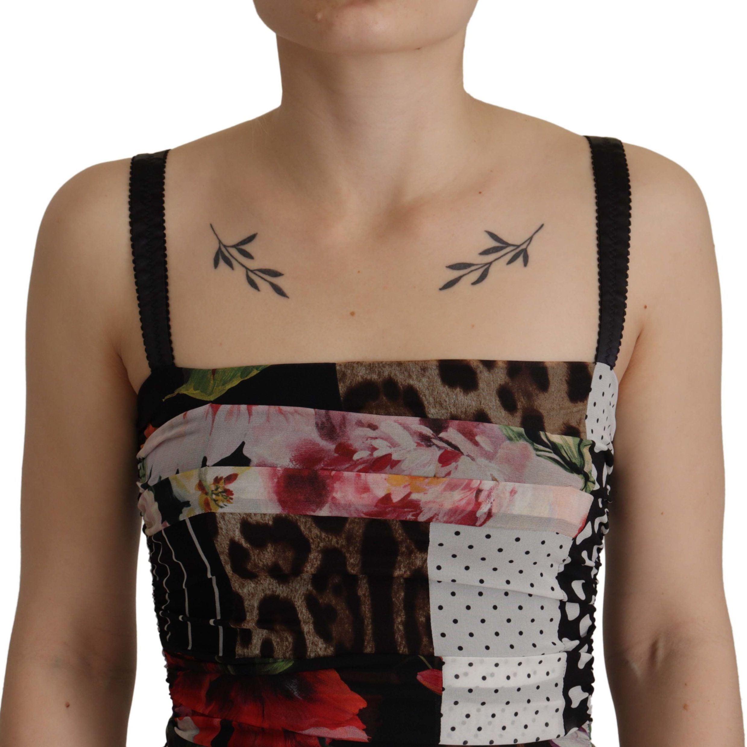 Dolce & Gabbana Multicolor Pachwork Midi Floral Silk Leopard Bodycon Dress