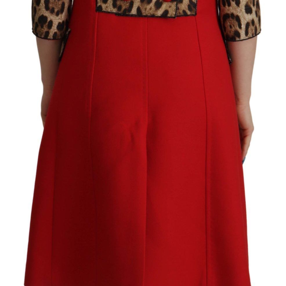 Dolce & Gabbana Red Leopard Wool Trenchcoat Jacket