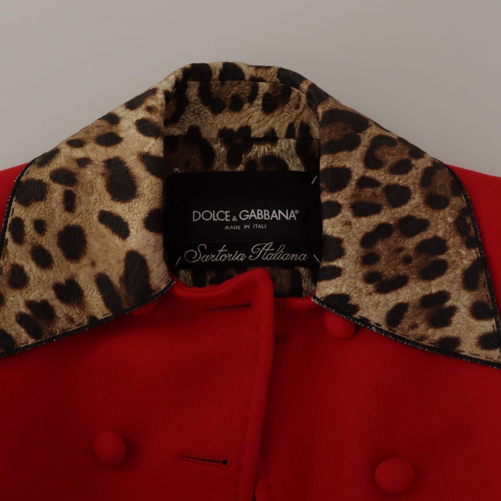 Dolce & Gabbana Red Leopard Wool Trenchcoat Jacket